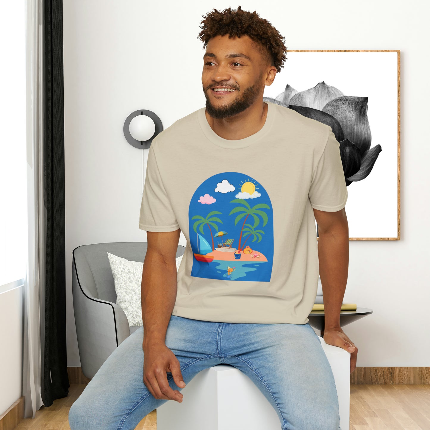 Do you smile when you think of being on an island with the sun, sand and breeze embracing you? This Unisex Softstyle T-Shirt is made for that beach loving person.