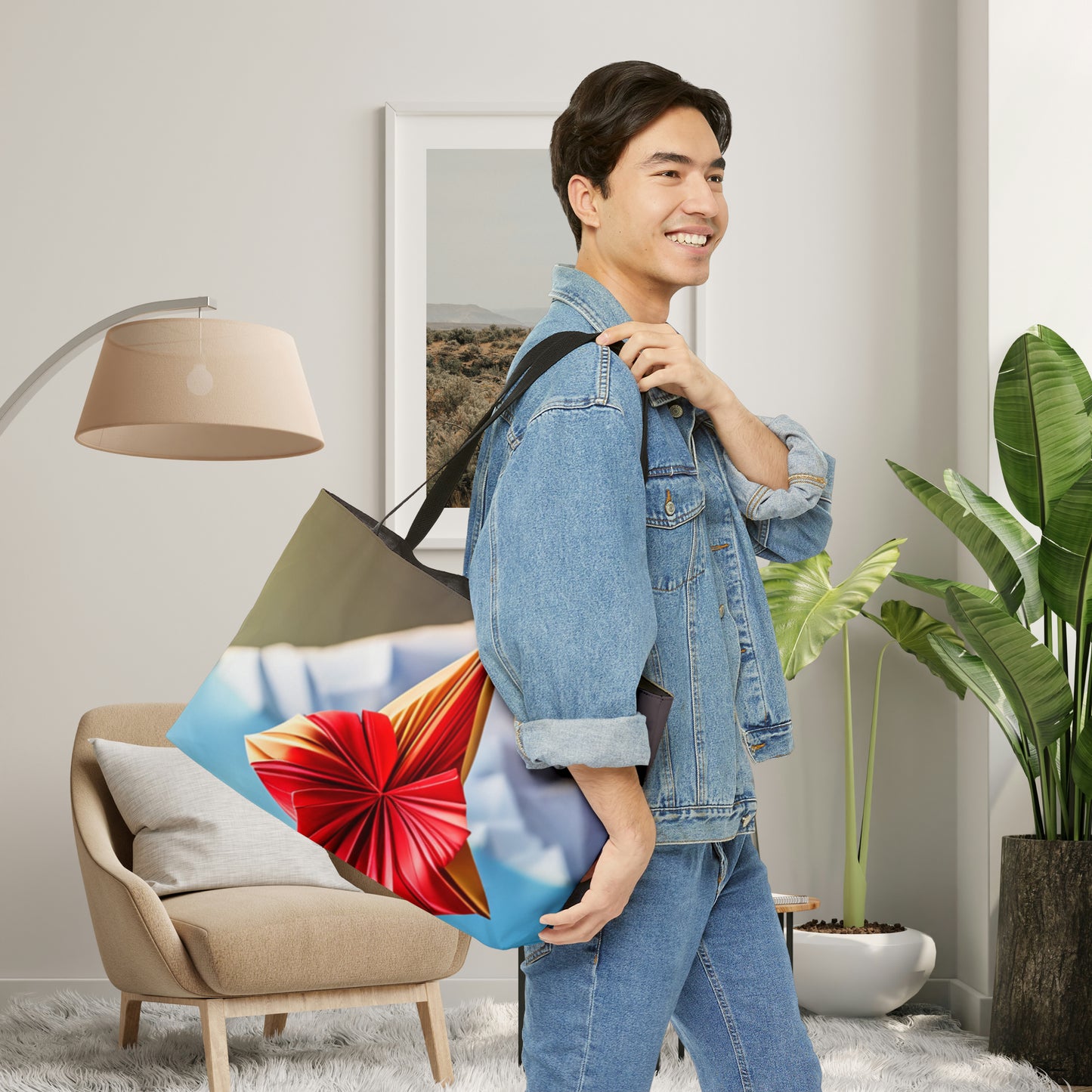 Amaryllis and Origami inspired style design on this Weekender Tote Bag.