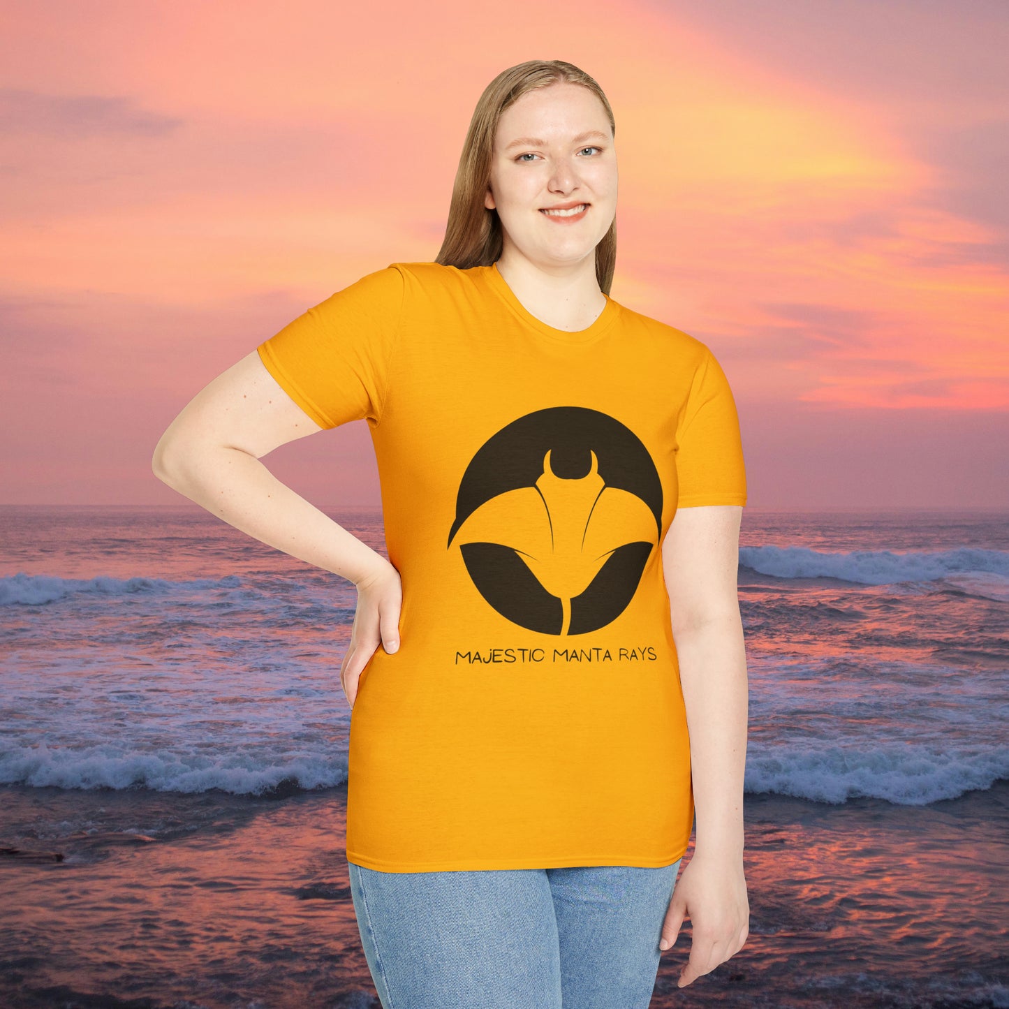Black and white Majestic Manta Rays Design on this Unisex Softstyle T-Shirt. These giants seemingly fly through the water so gracefully, just watch and don’t touch.