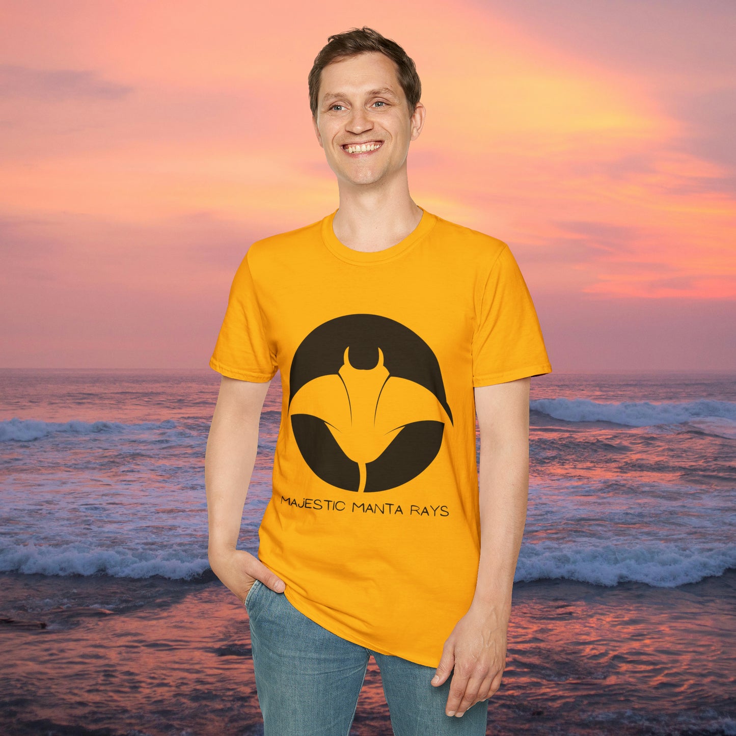 Black and white Majestic Manta Rays Design on this Unisex Softstyle T-Shirt. These giants seemingly fly through the water so gracefully, just watch and don’t touch.