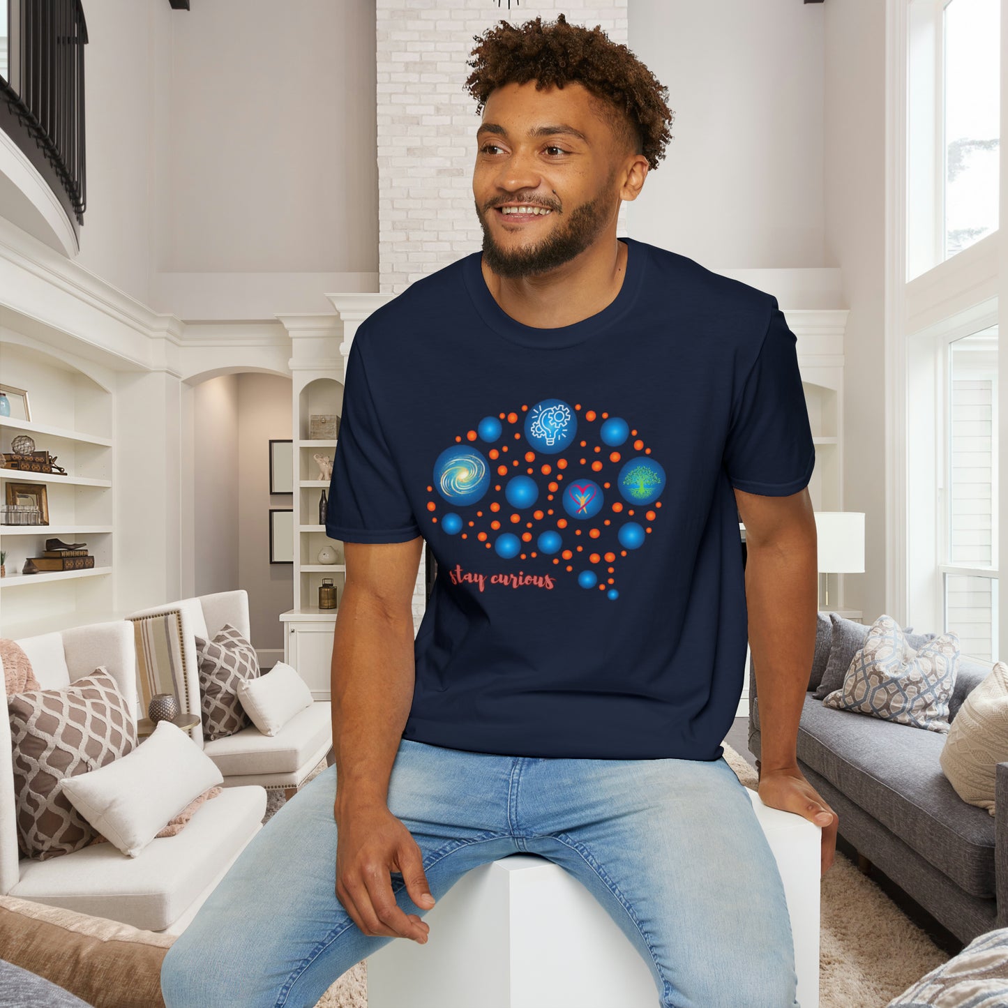 A beautiful brain and “stay curious” message are on this Unisex Softstyle T-Shirt design.