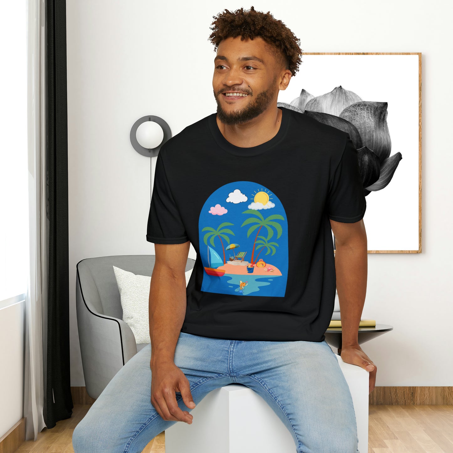 Do you smile when you think of being on an island with the sun, sand and breeze embracing you? This Unisex Softstyle T-Shirt is made for that beach loving person.
