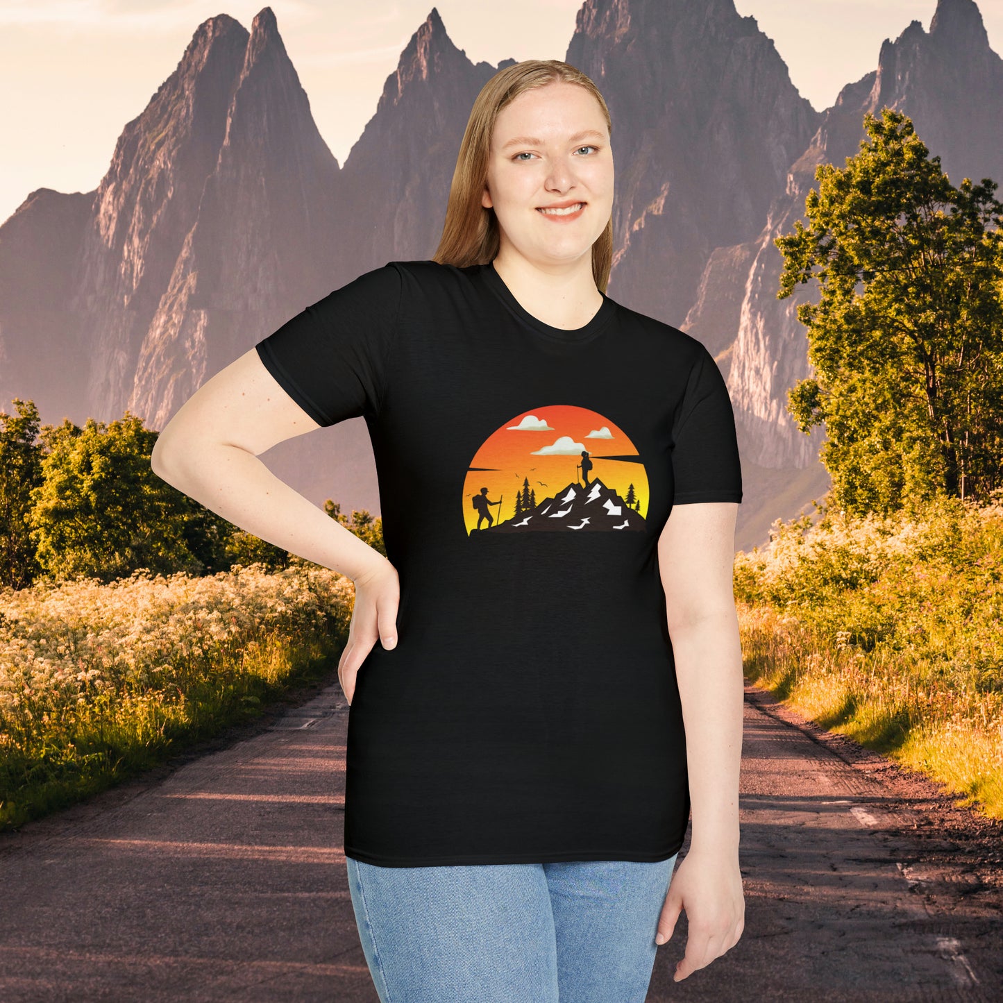 Great shirt for that hiker who just loves to be outdoors to climb mountains or be one with nature on this Unisex Softstyle T-Shirt.