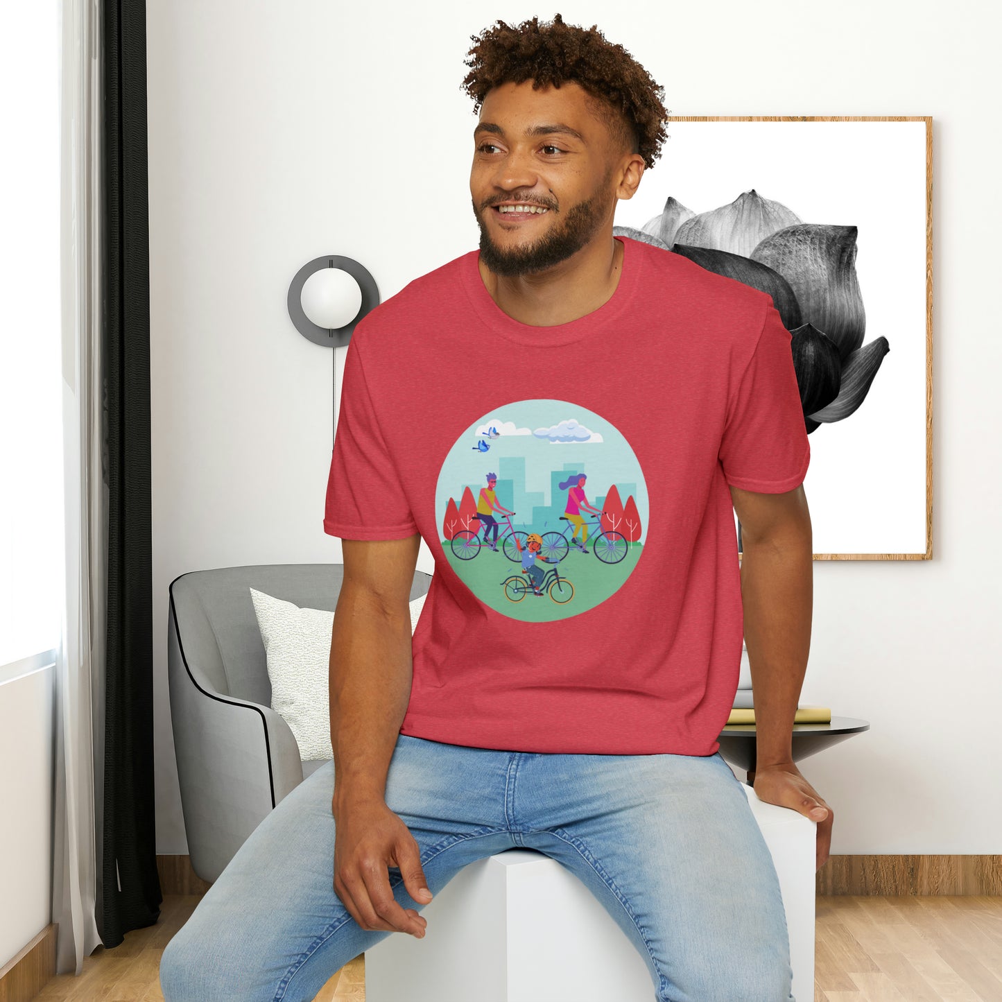Biking together as a family can be so much fun as shown on this Unisex Softstyle T-Shirt design.