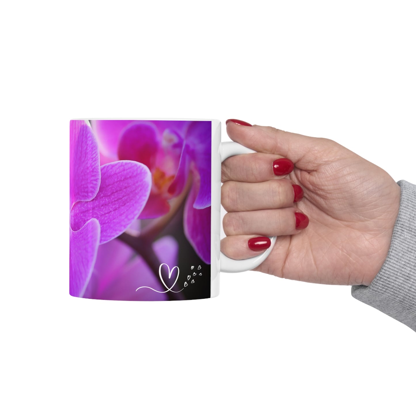 “I love you, Mom!” set on a colorful set of orchid blooms coffee mug says it all! Perfect for that very special woman in our lives.