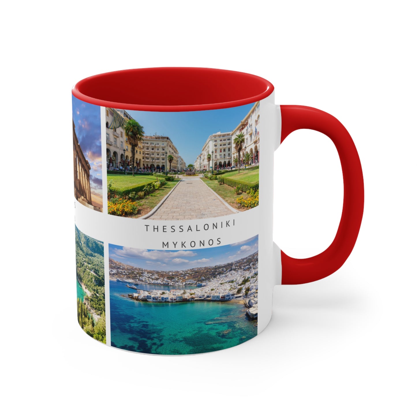 Greece! This Travel Accent Coffee Mug is a part of a Travel Series for you to choose from. 11oz. Great as a gift or get one to enjoy yourself.