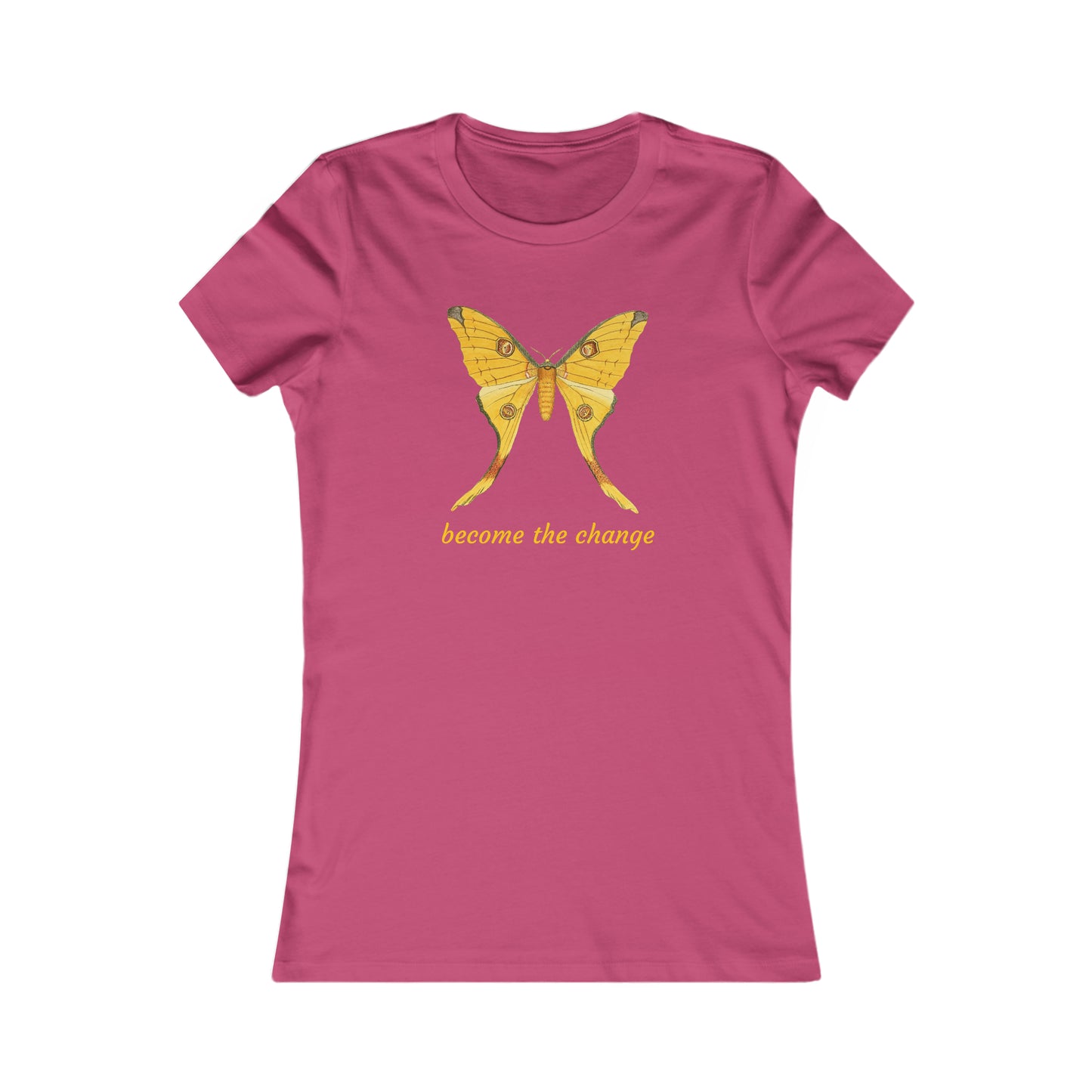 A beautiful butterfly with “become the change” message on this Women's Favorite Tee. Slim fit so please check the size table.