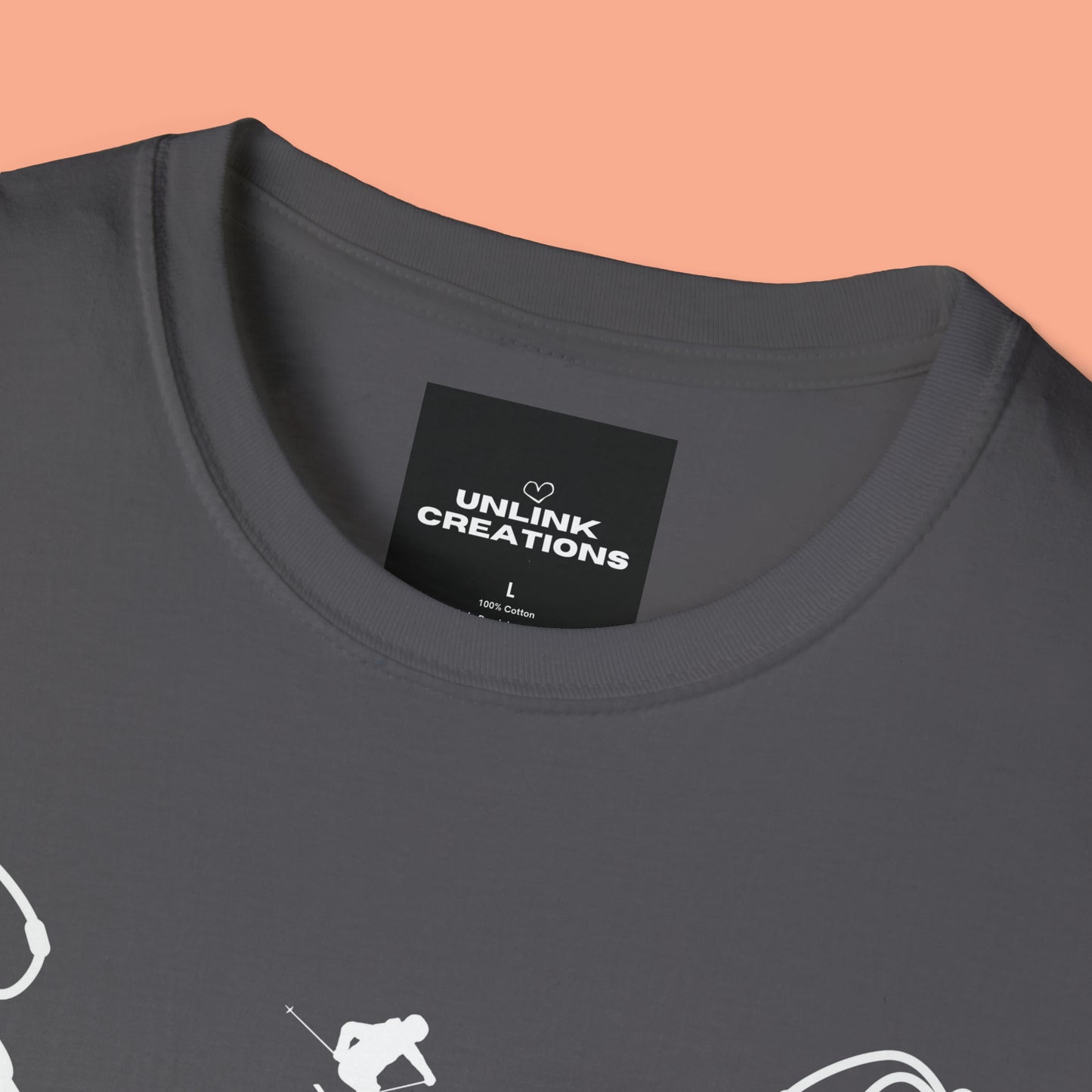 Winter fun! Go ski, snowboard and enjoy all that powder! This is a Unisex Softstyle T-Shirt.