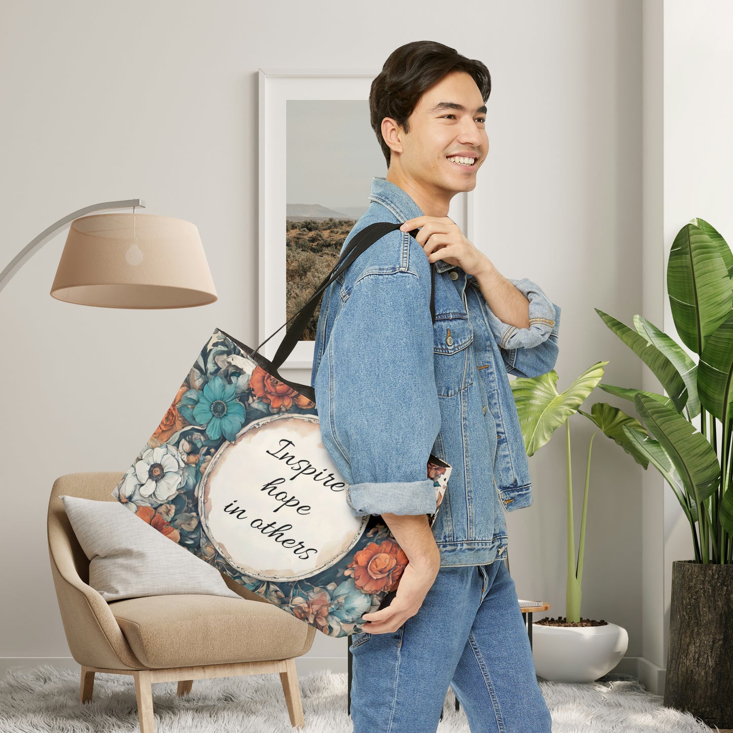 A flowery “Inspire hope in others” Weekender Tote Bag. You have it in you, we have the potential in all of us.