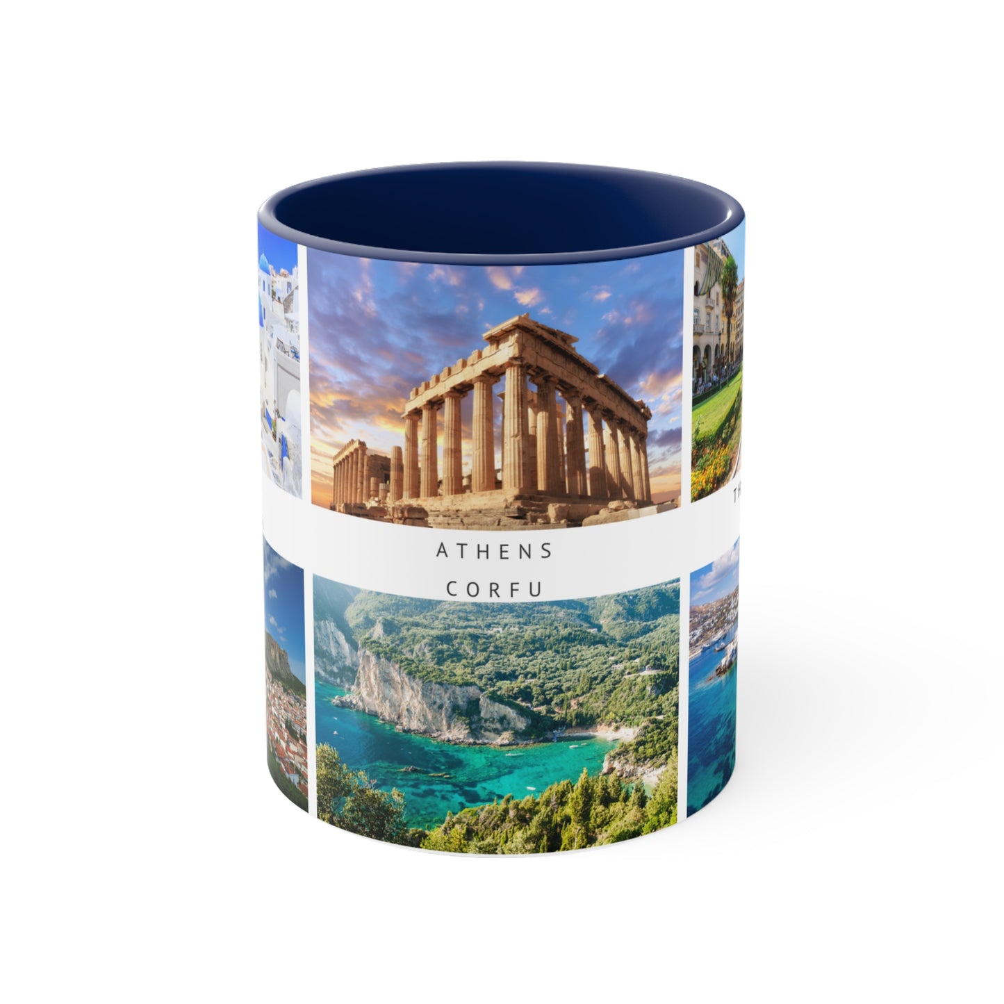 Greece! This Travel Accent Coffee Mug is a part of a Travel Series for you to choose from. 11oz. Great as a gift or get one to enjoy yourself.