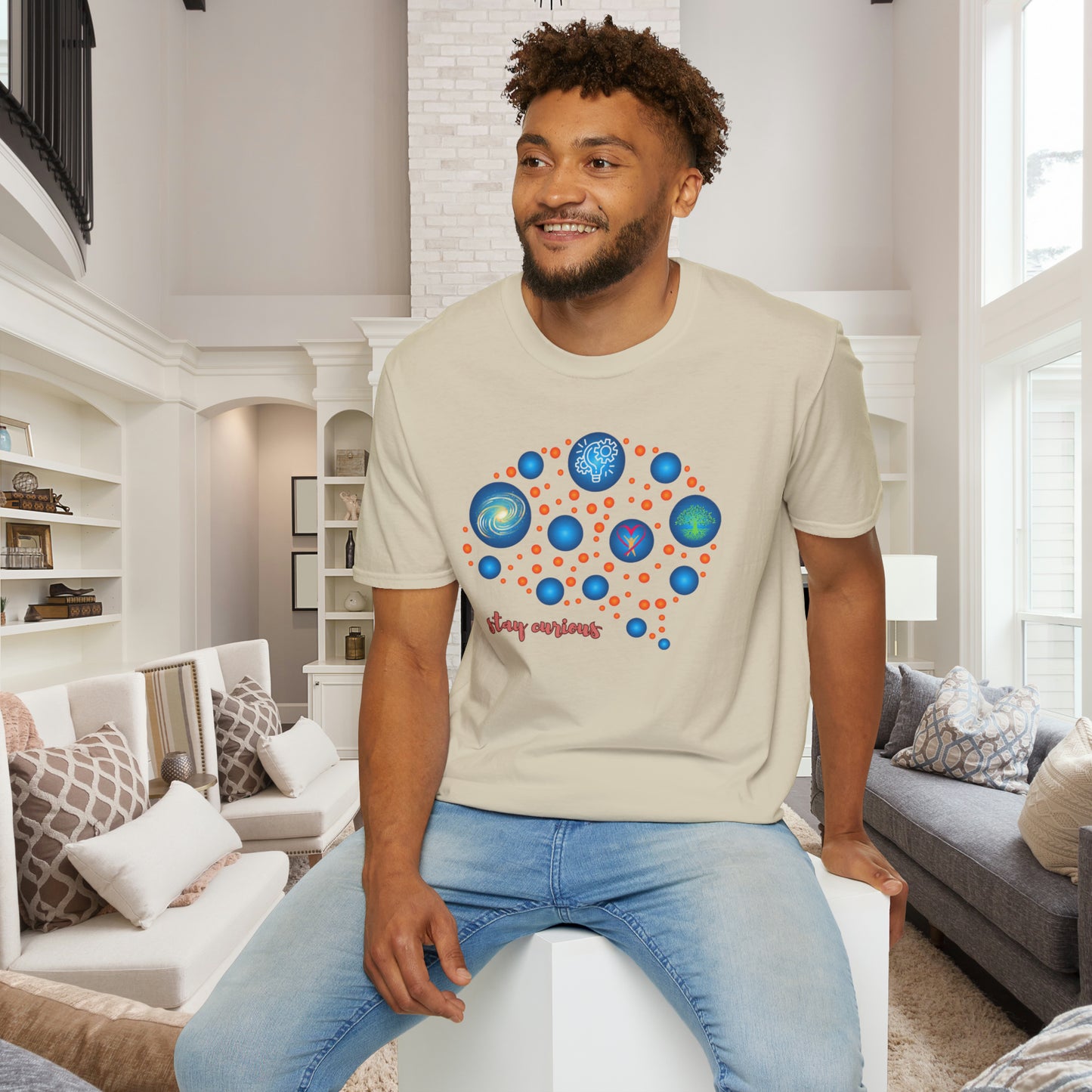 A beautiful brain and “stay curious” message are on this Unisex Softstyle T-Shirt design.