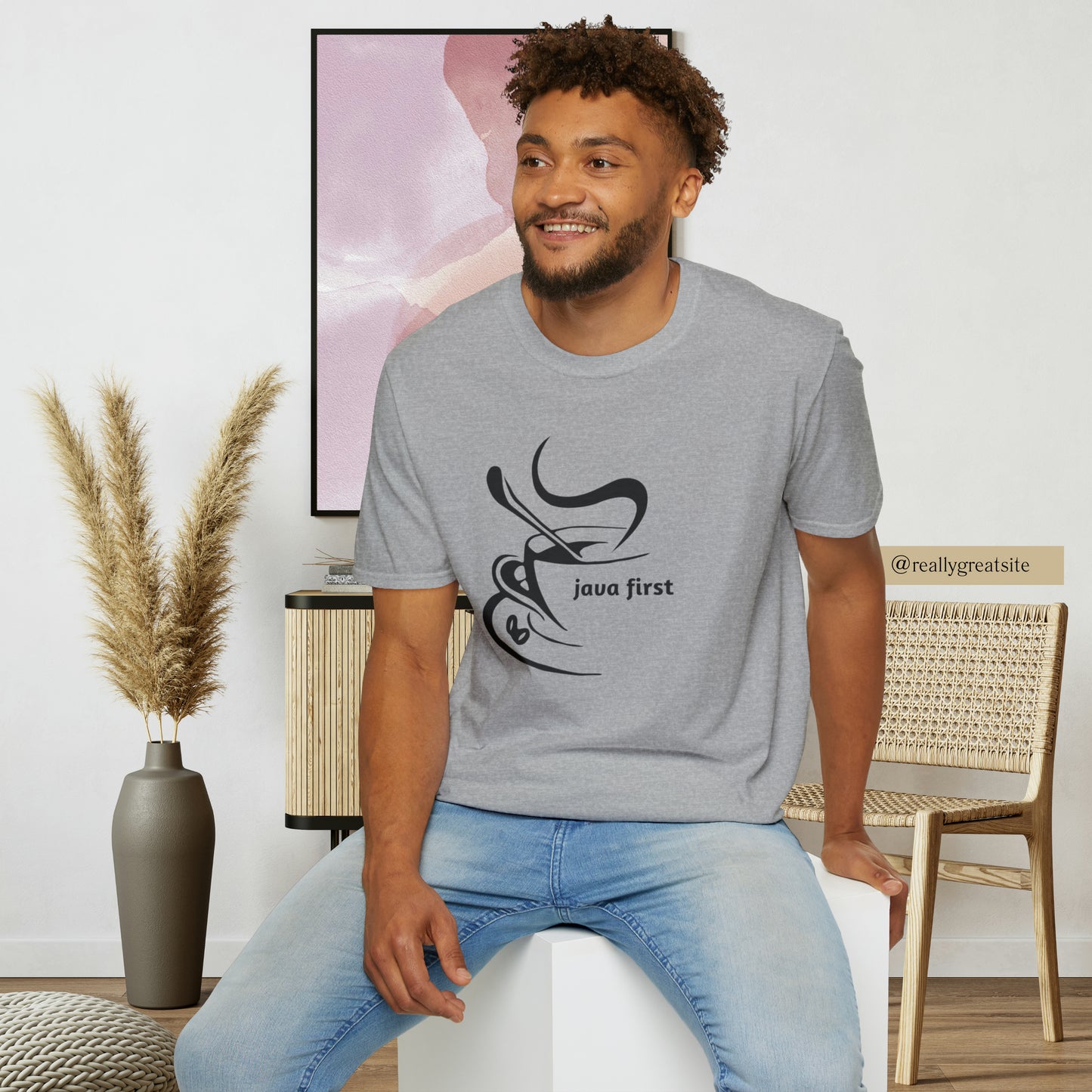 A simple and elegant design for that “java first” on this Unisex Softstyle T-Shirt design.