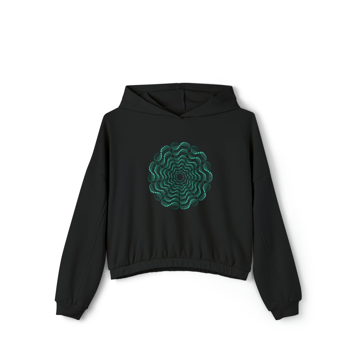 Mesmerizing abstract design on the front and back of this Women's Cinched Bottom Hoodie.