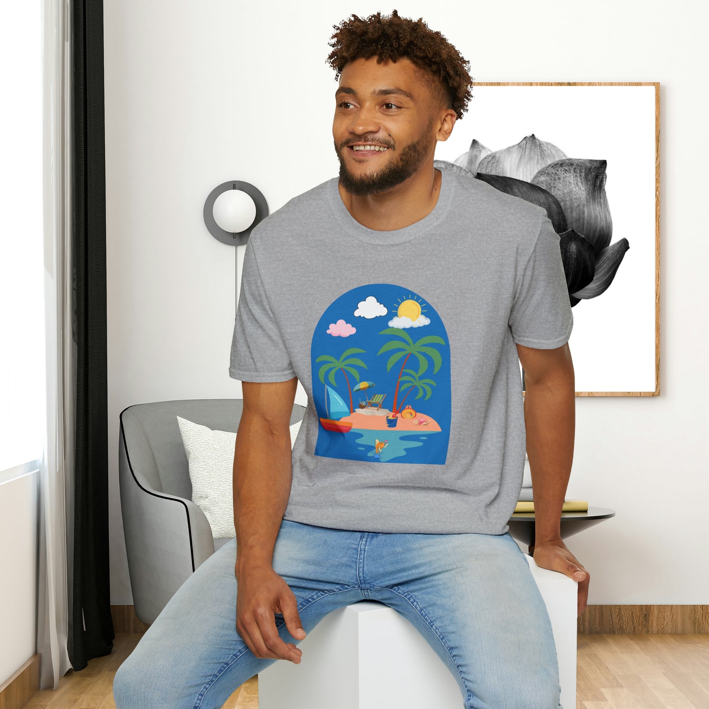 Do you smile when you think of being on an island with the sun, sand and breeze embracing you? This Unisex Softstyle T-Shirt is made for that beach loving person.
