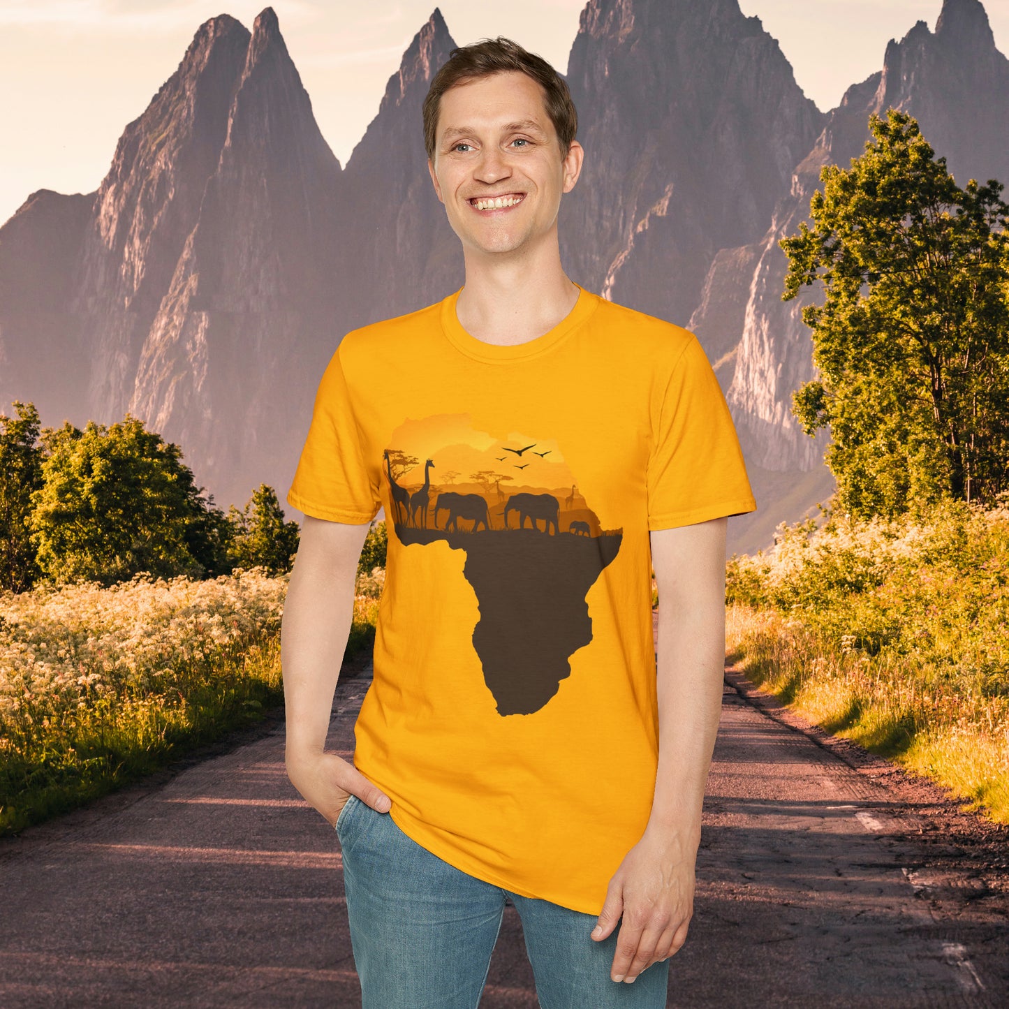 I love Africa and all its natural beauty, history and peoples inspire the design on this Unisex Softstyle T-Shirt. Giraffe, elephants, love all of them!