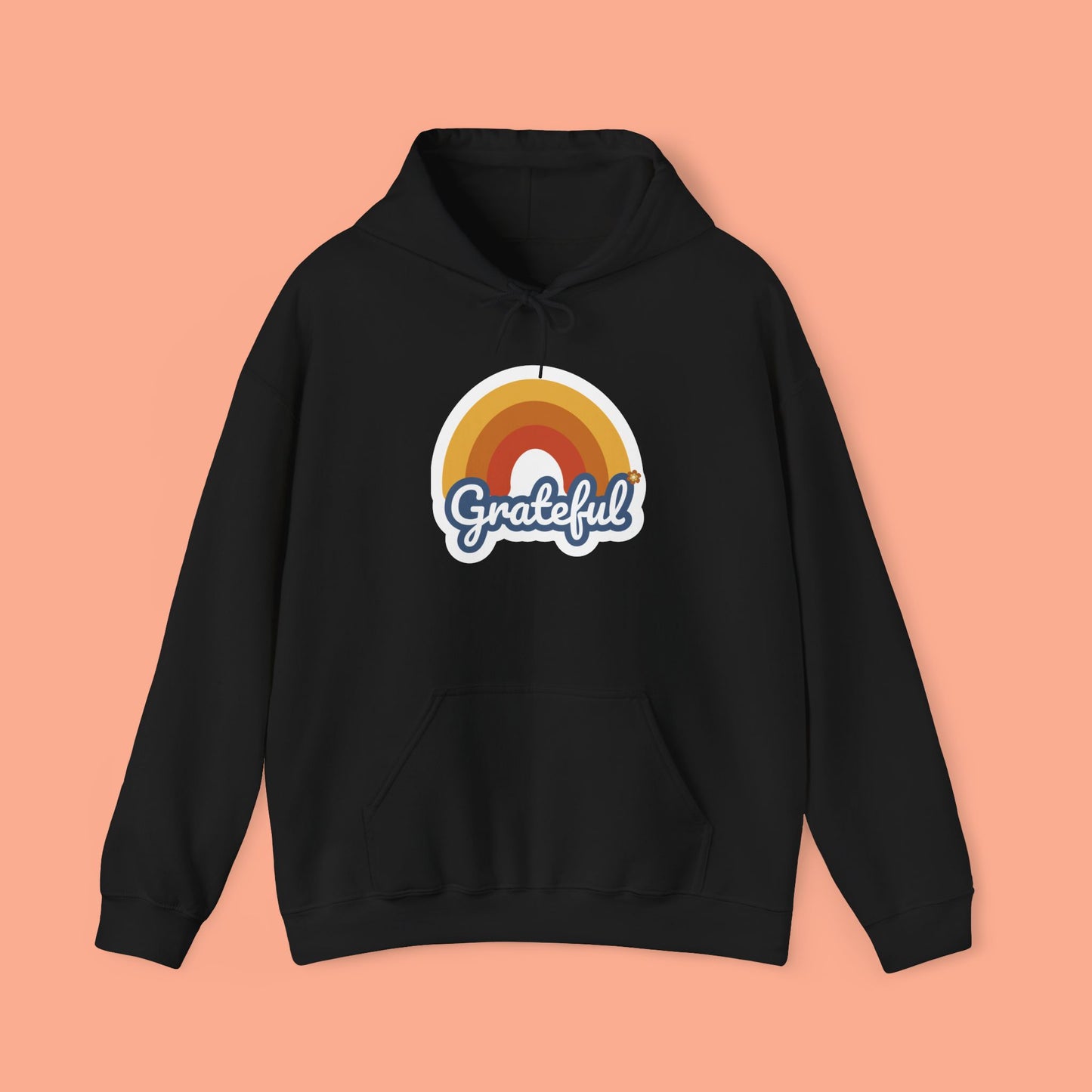 Hooded Sweatshirt with Simple Rainbow over Grateful Design