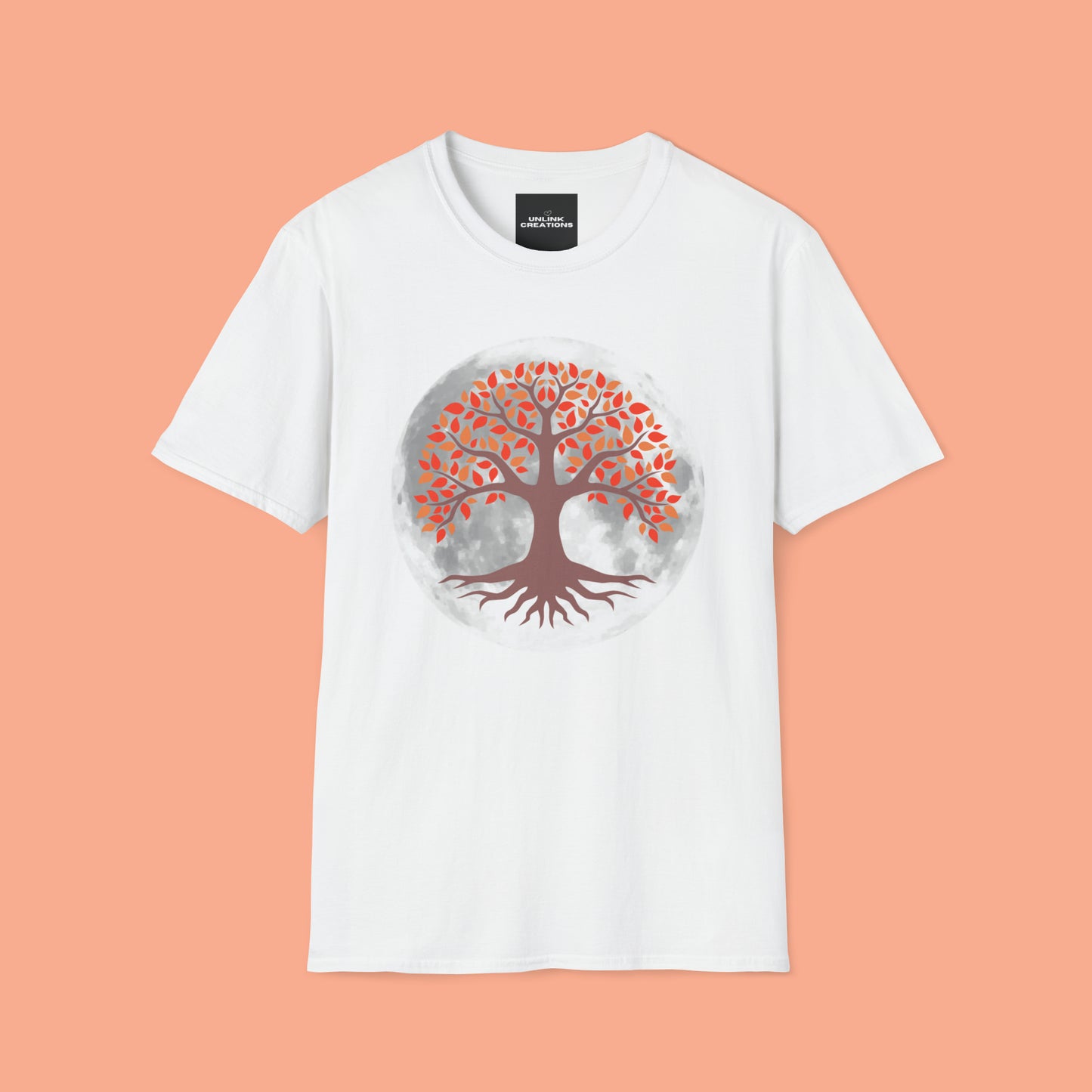 Beautifully strong tree with the moon as its backdrop on this Unisex Softstyle T-Shirt.
