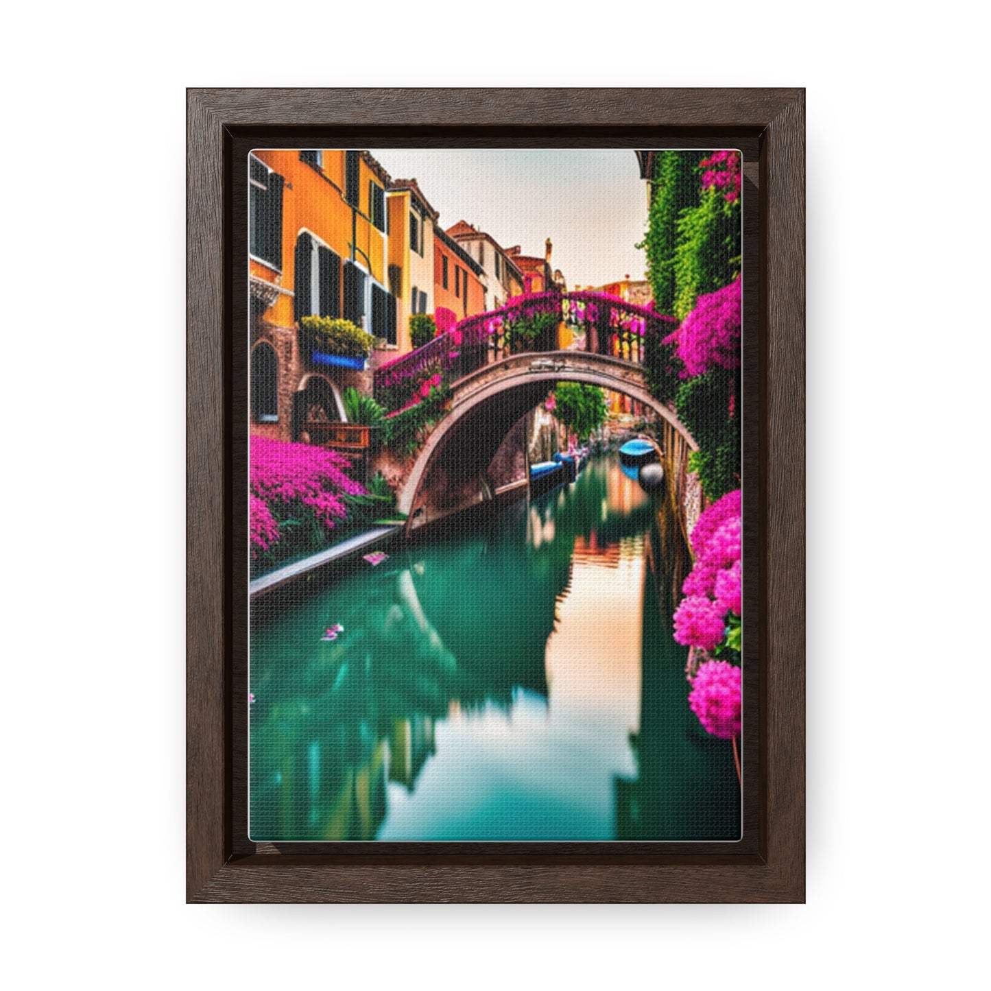 A colorful Venice inspired depiction on this gallery canvas wrap with vertical frame. Sizes vary.