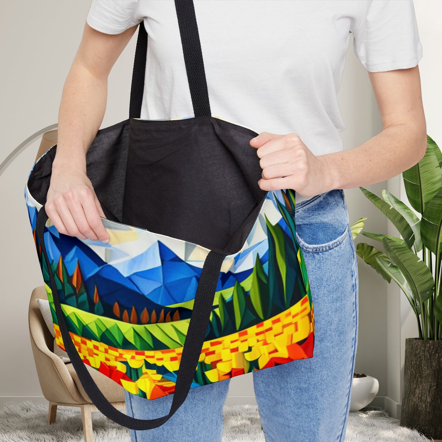 Dutch landscape in origami style inspired scenery on this beautiful Weekender Tote Bag.