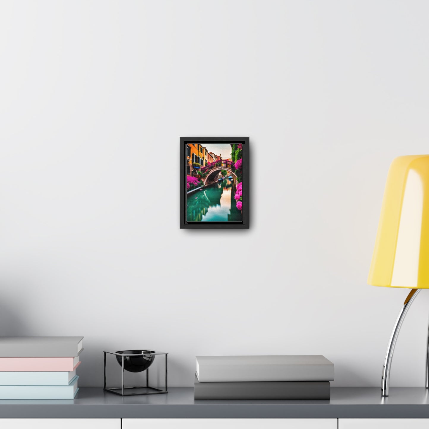 A colorful Venice inspired depiction on this gallery canvas wrap with vertical frame. Sizes vary.