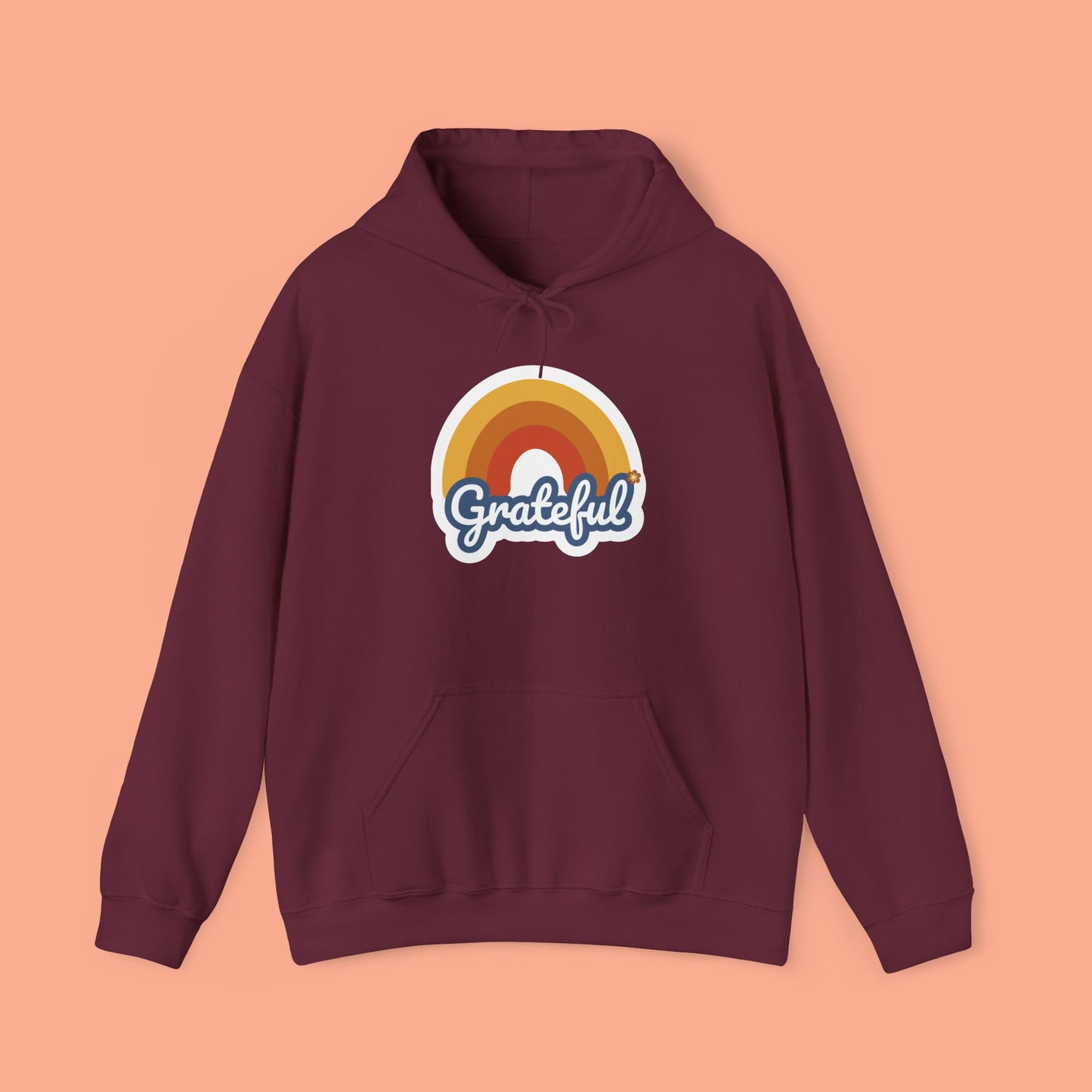 Hooded Sweatshirt with Simple Rainbow over Grateful Design