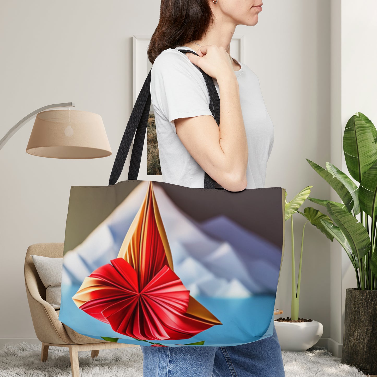 Amaryllis and Origami inspired style design on this Weekender Tote Bag.