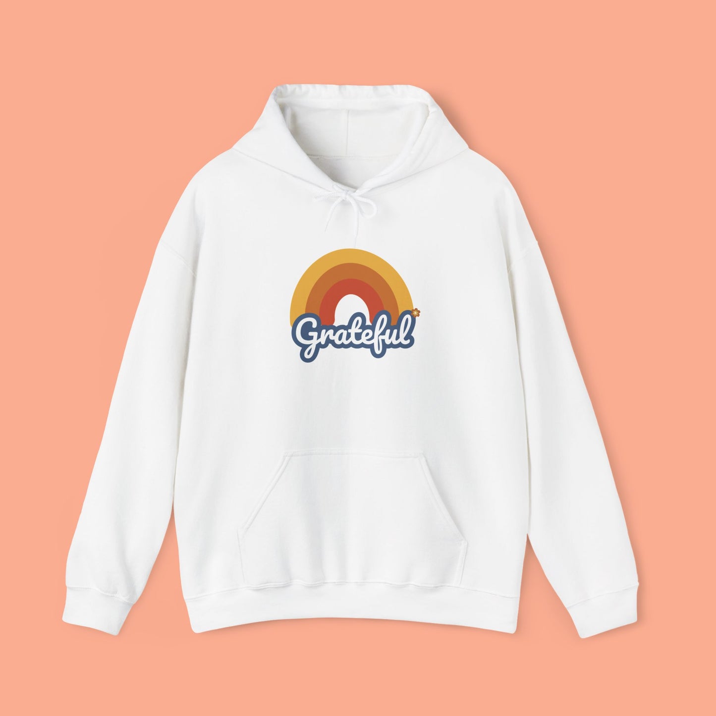 Hooded Sweatshirt with Simple Rainbow over Grateful Design
