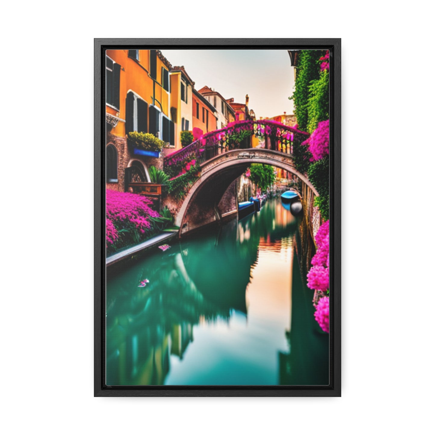 A colorful Venice inspired depiction on this gallery canvas wrap with vertical frame. Sizes vary.