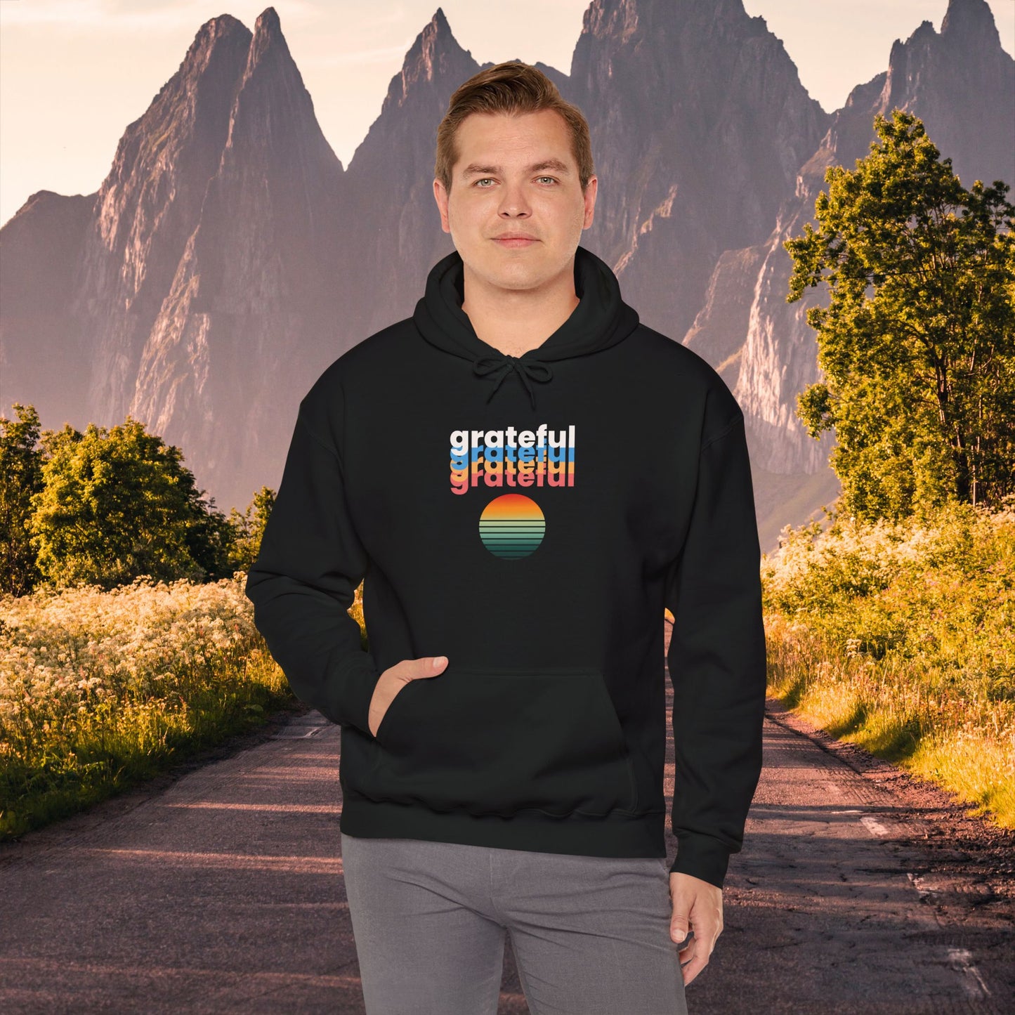 Hooded Sweatshirt - Colorful Retro Grateful Design