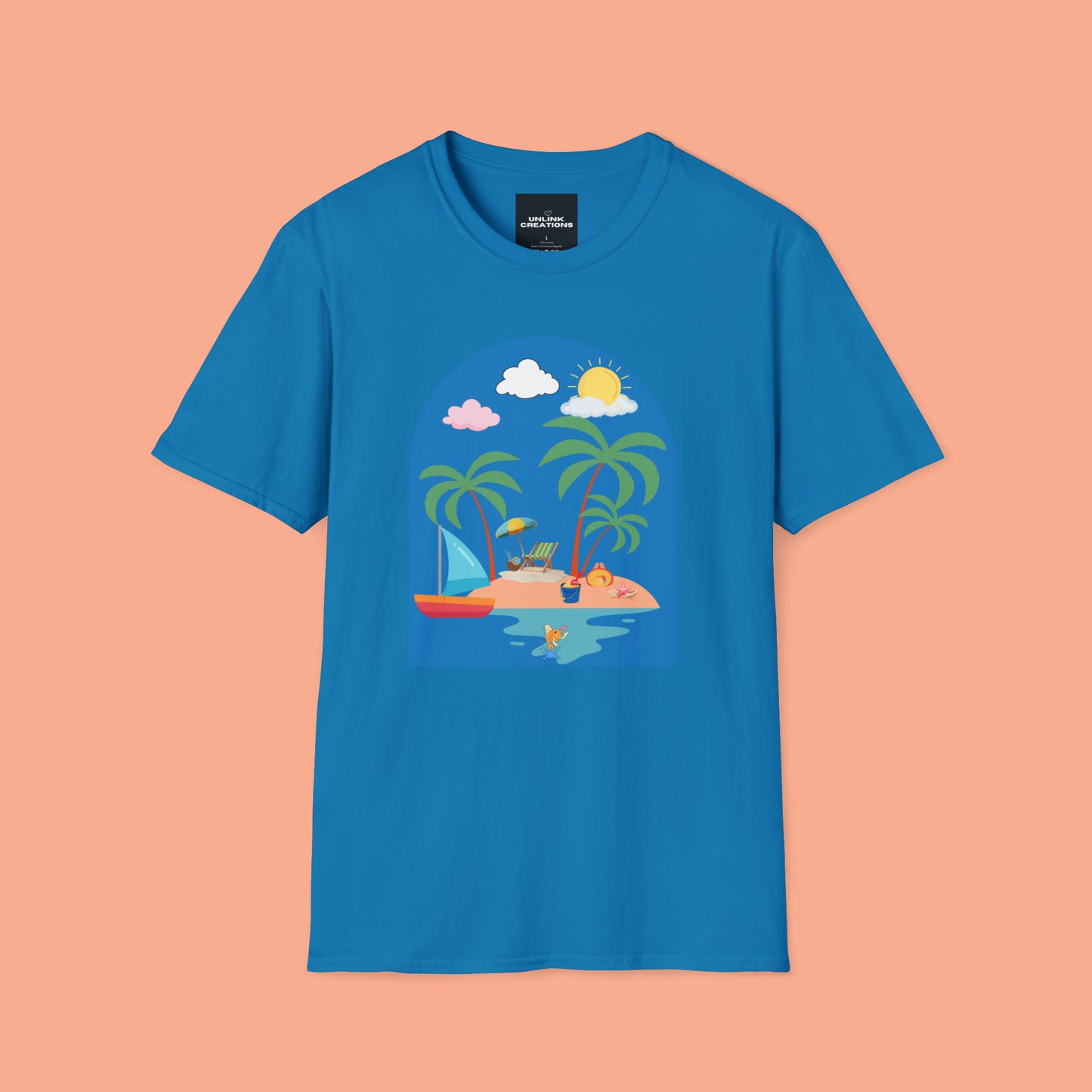 Do you smile when you think of being on an island with the sun, sand and breeze embracing you? This Unisex Softstyle T-Shirt is made for that beach loving person.