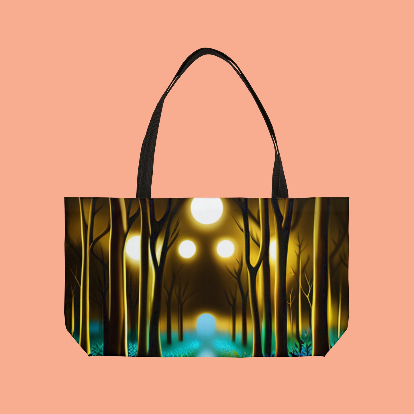 Cinematic style nightime scenery on this beautiful Weekender Tote Bag.
