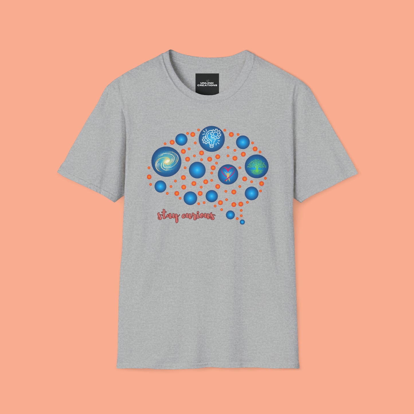 A beautiful brain and “stay curious” message are on this Unisex Softstyle T-Shirt design.