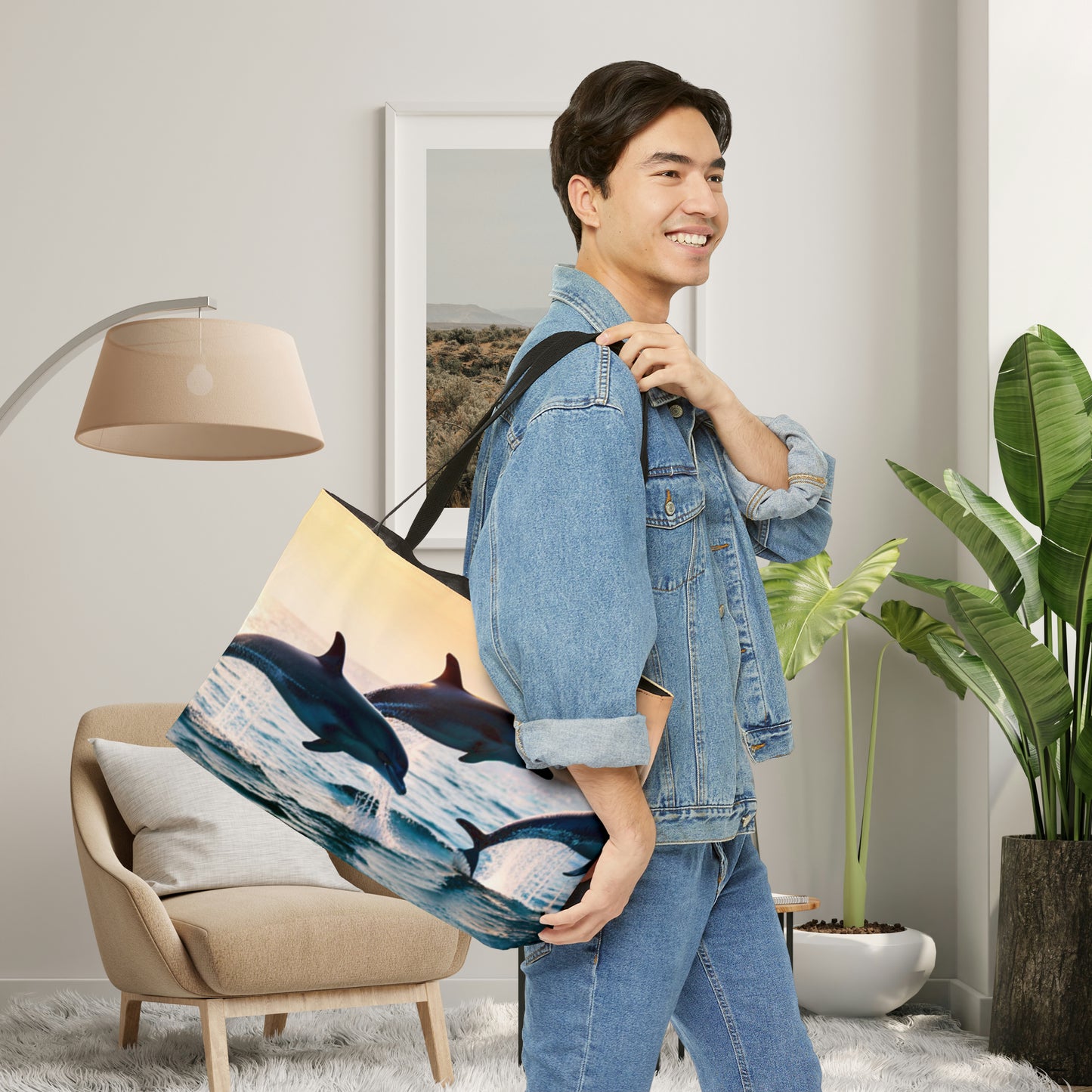 Dolphins playing as they are known to do on this beautiful Weekender Tote Bag.