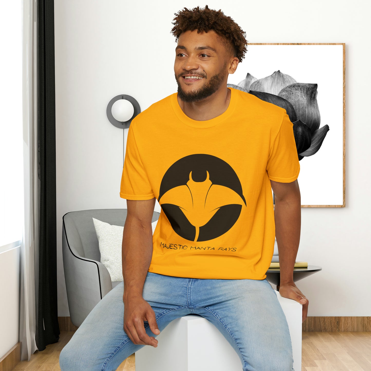 Black and white Majestic Manta Rays Design on this Unisex Softstyle T-Shirt. These giants seemingly fly through the water so gracefully, just watch and don’t touch.