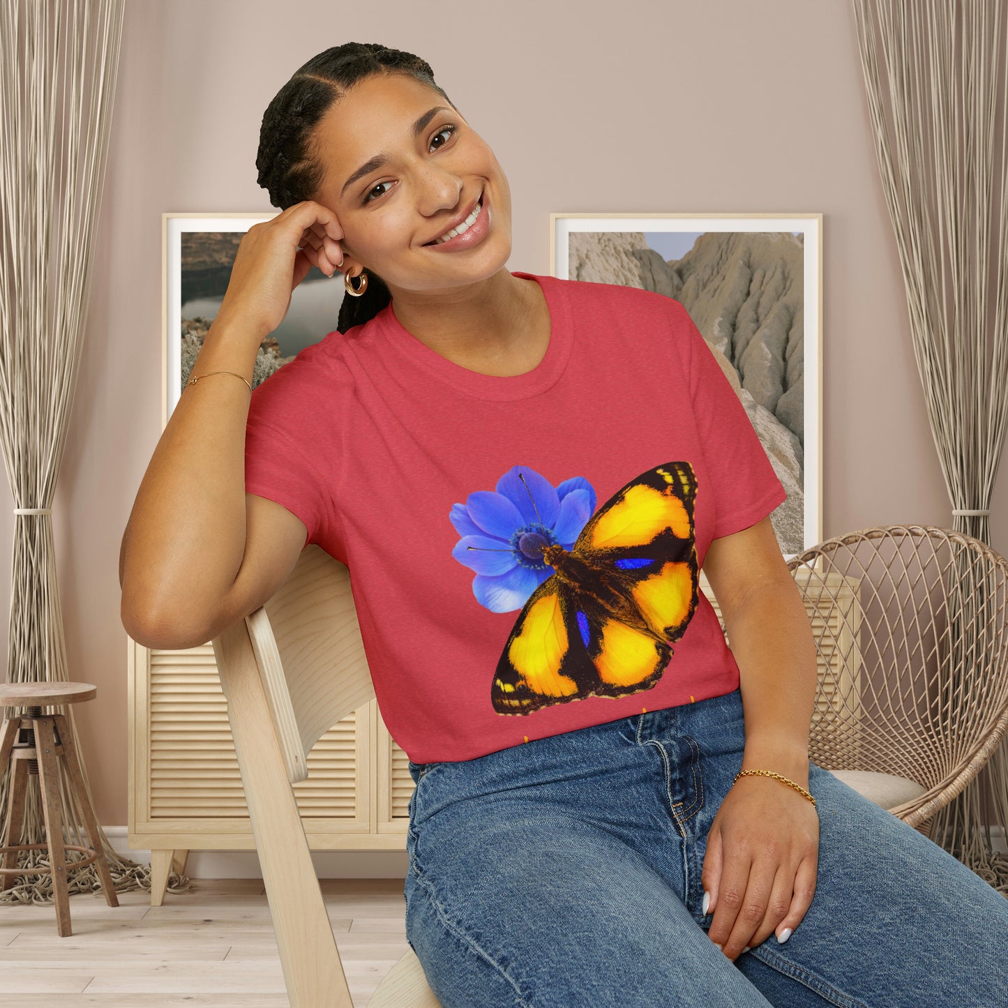 Beautiful “become the change" Unisex Softstyle T-Shirt butterfly design. Great as a gift or get one for yourself.