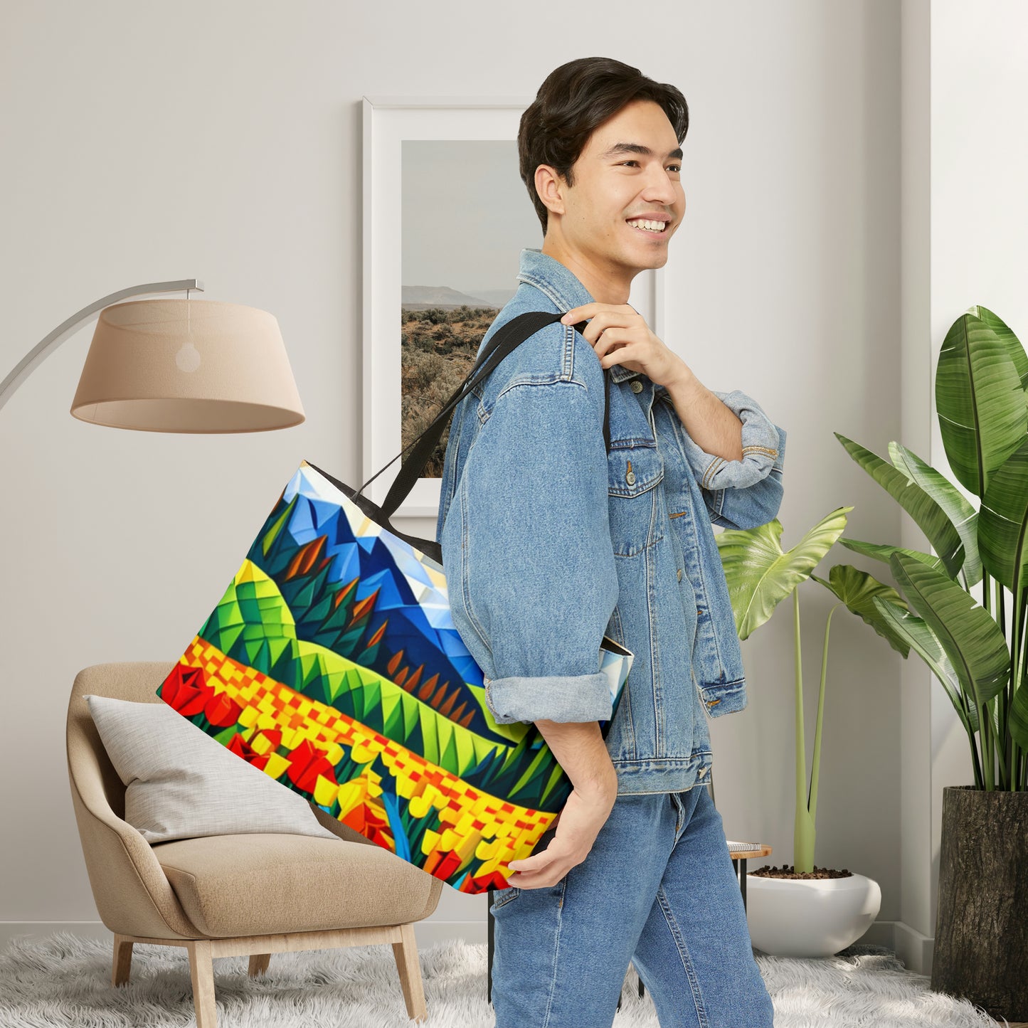Dutch landscape in origami style inspired scenery on this beautiful Weekender Tote Bag.