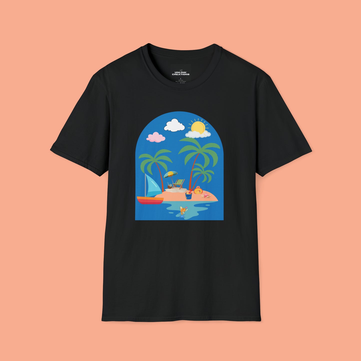 Do you smile when you think of being on an island with the sun, sand and breeze embracing you? This Unisex Softstyle T-Shirt is made for that beach loving person.