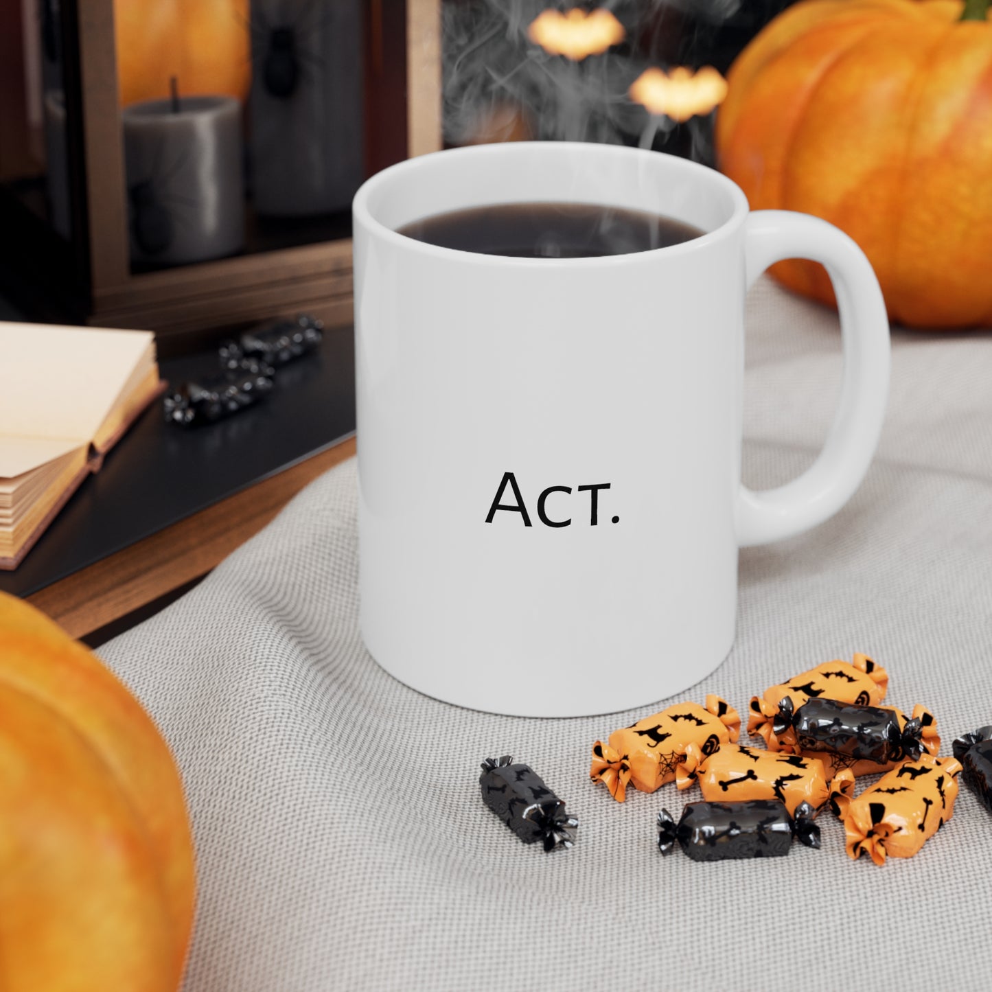 "Small acts transform the world." on one side and "Act." on another. Motivational Mug perfect for someone making a difference in the world one day at a time, one act of kindness at a time.