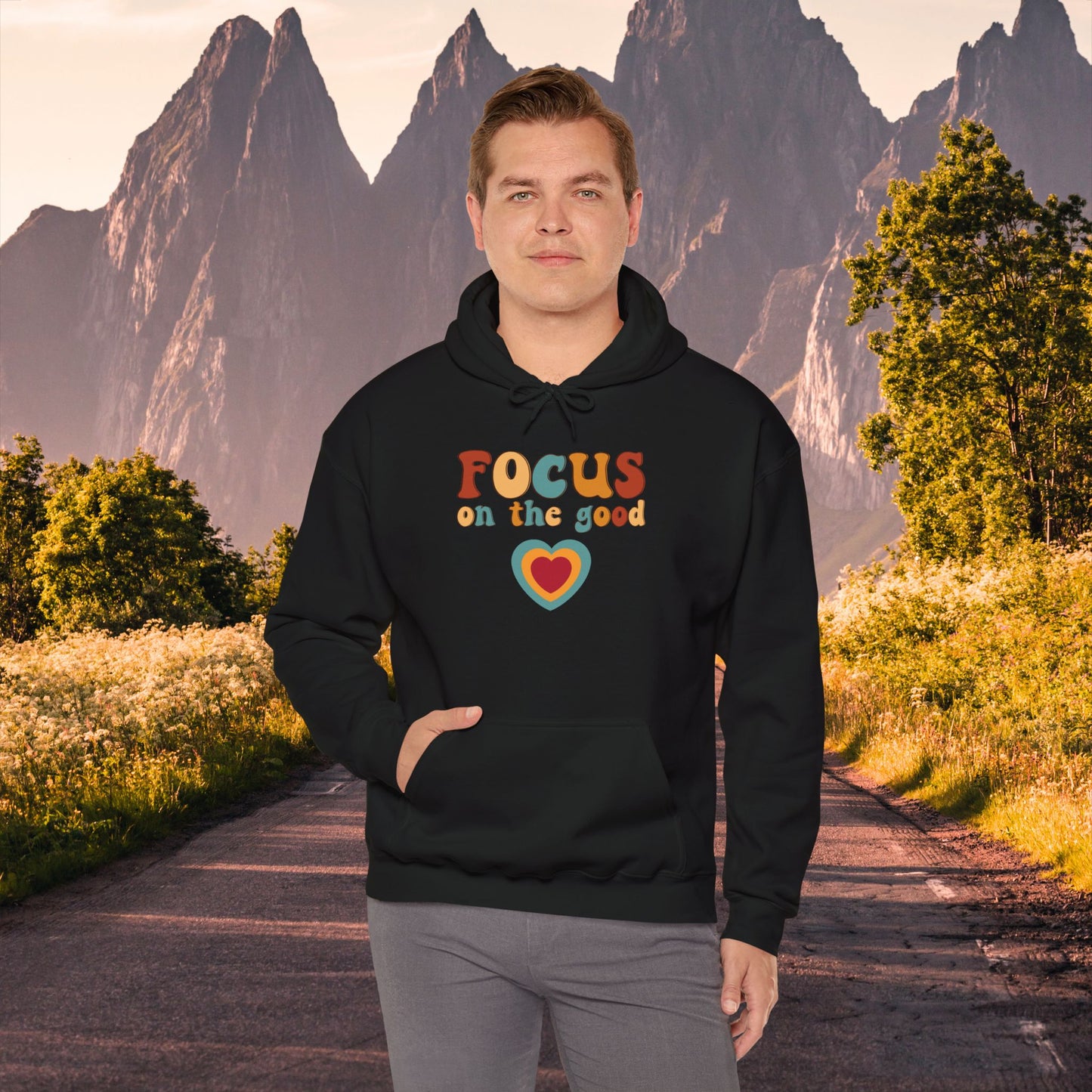 Hooded Sweatshirt - Colorful 'Focus on the Good' Heart Design