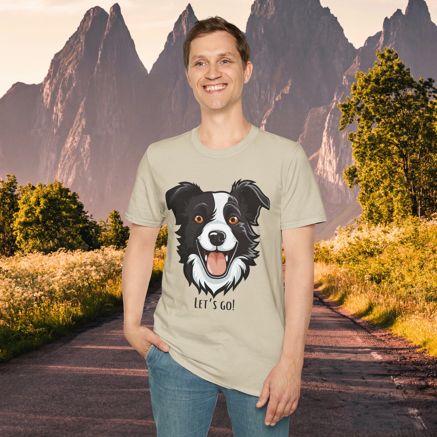 Dog lovers know that look of anticipation and excitement from their dog before a walk, hike or anything fun! This is a Unisex Softstyle T-Shirt.