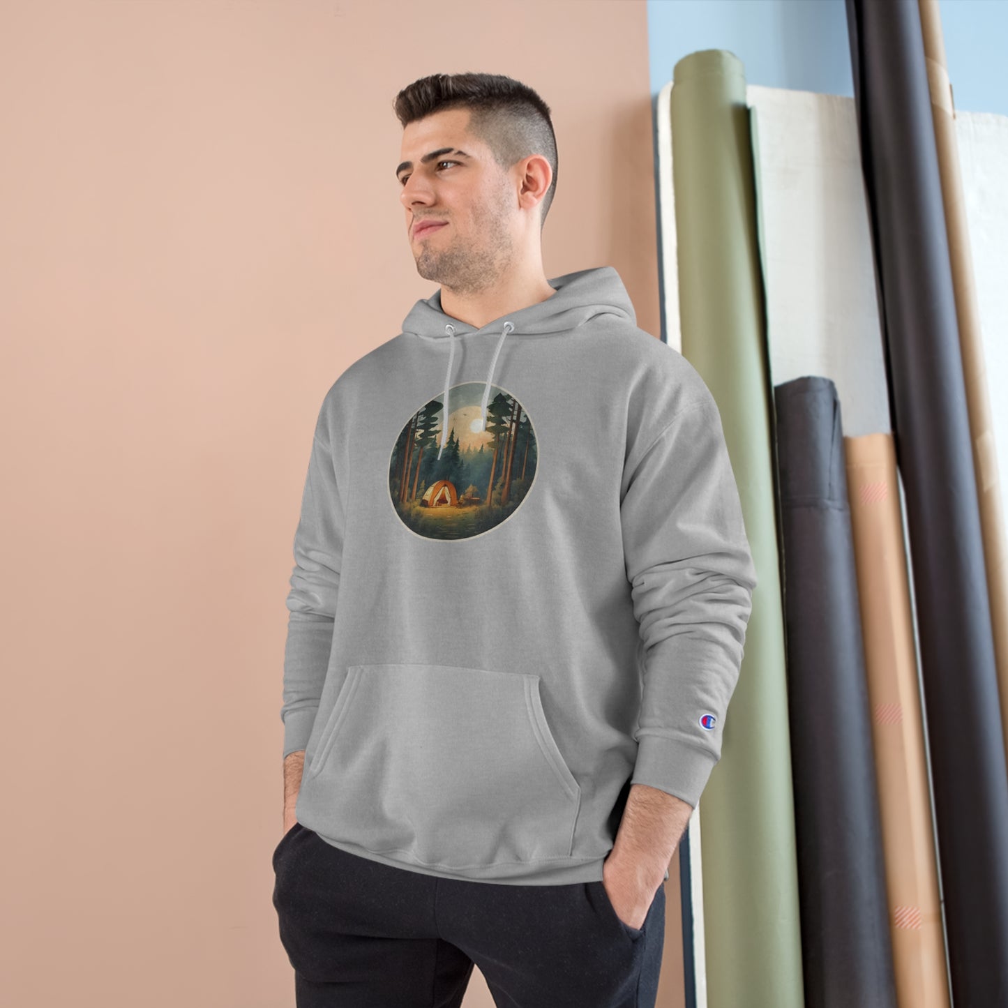 Nature Lover Champion Hoodie - Front and Back Camping Design
