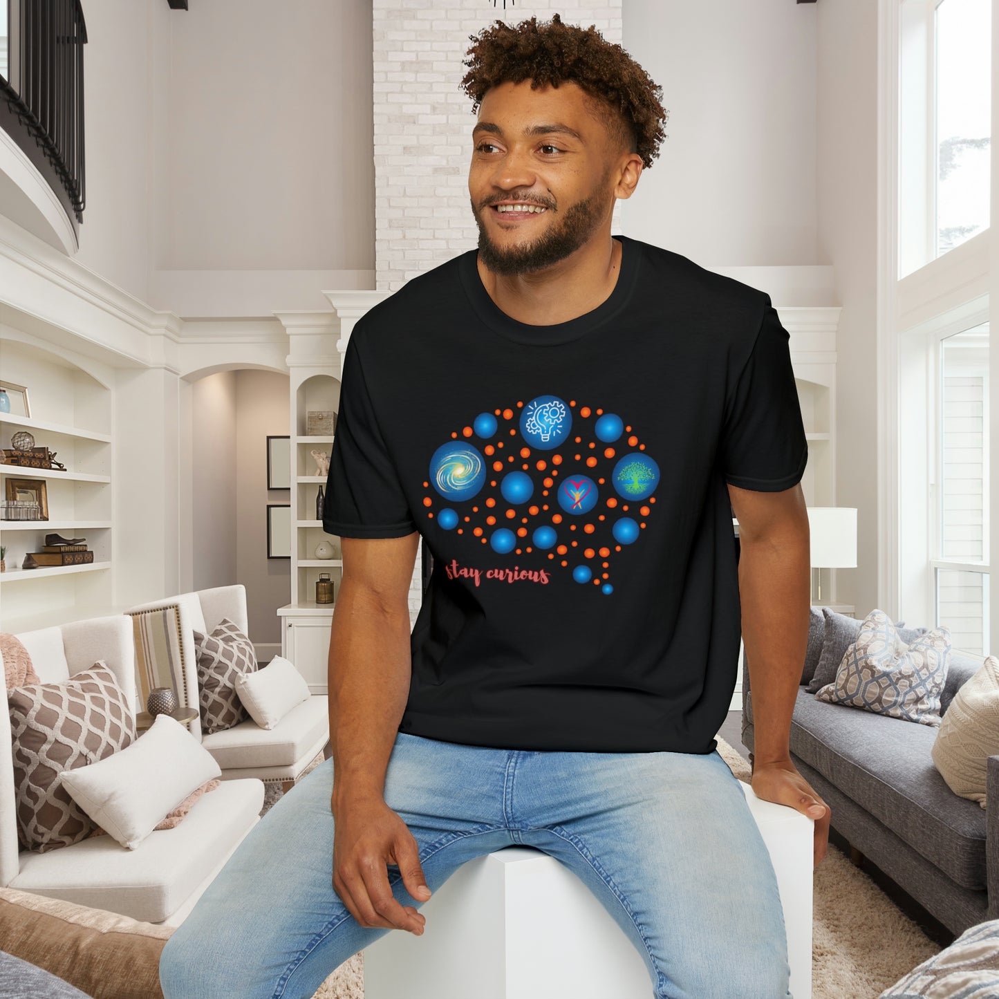 A beautiful brain and “stay curious” message are on this Unisex Softstyle T-Shirt design.