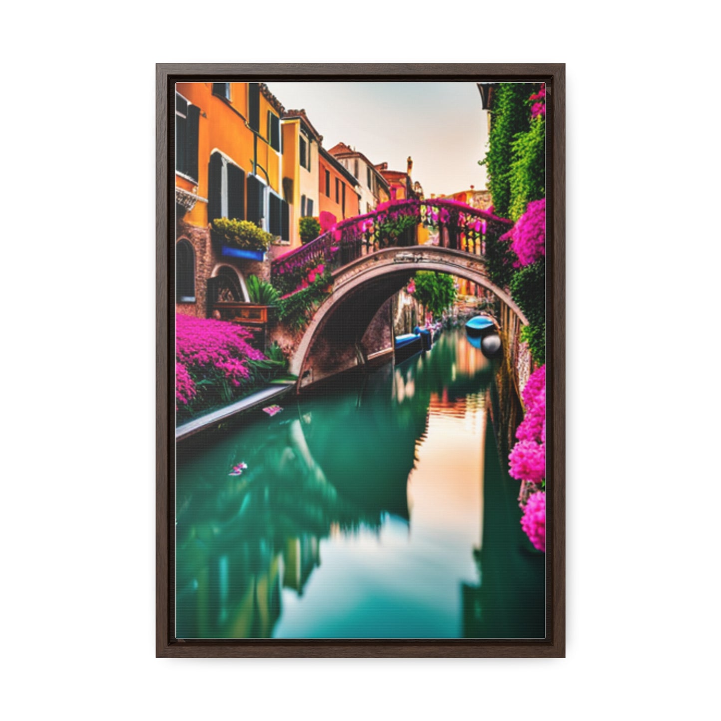A colorful Venice inspired depiction on this gallery canvas wrap with vertical frame. Sizes vary.