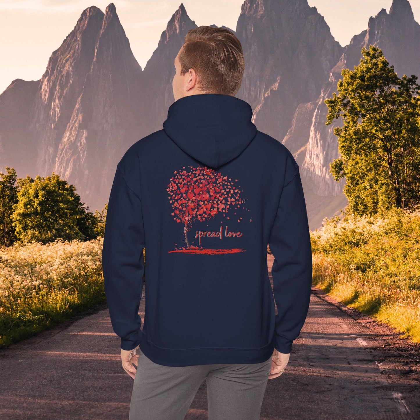Spread love-heart filled tree Heavy Blend™ Hooded Sweatshirt