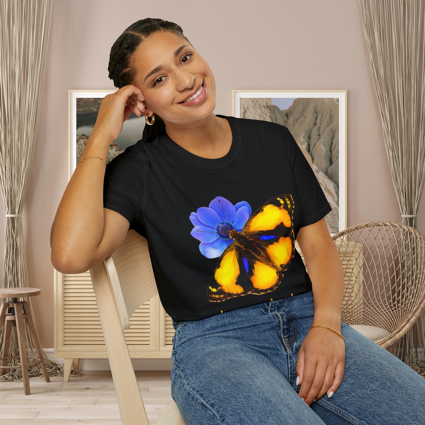 Beautiful “become the change" Unisex Softstyle T-Shirt butterfly design. Great as a gift or get one for yourself.