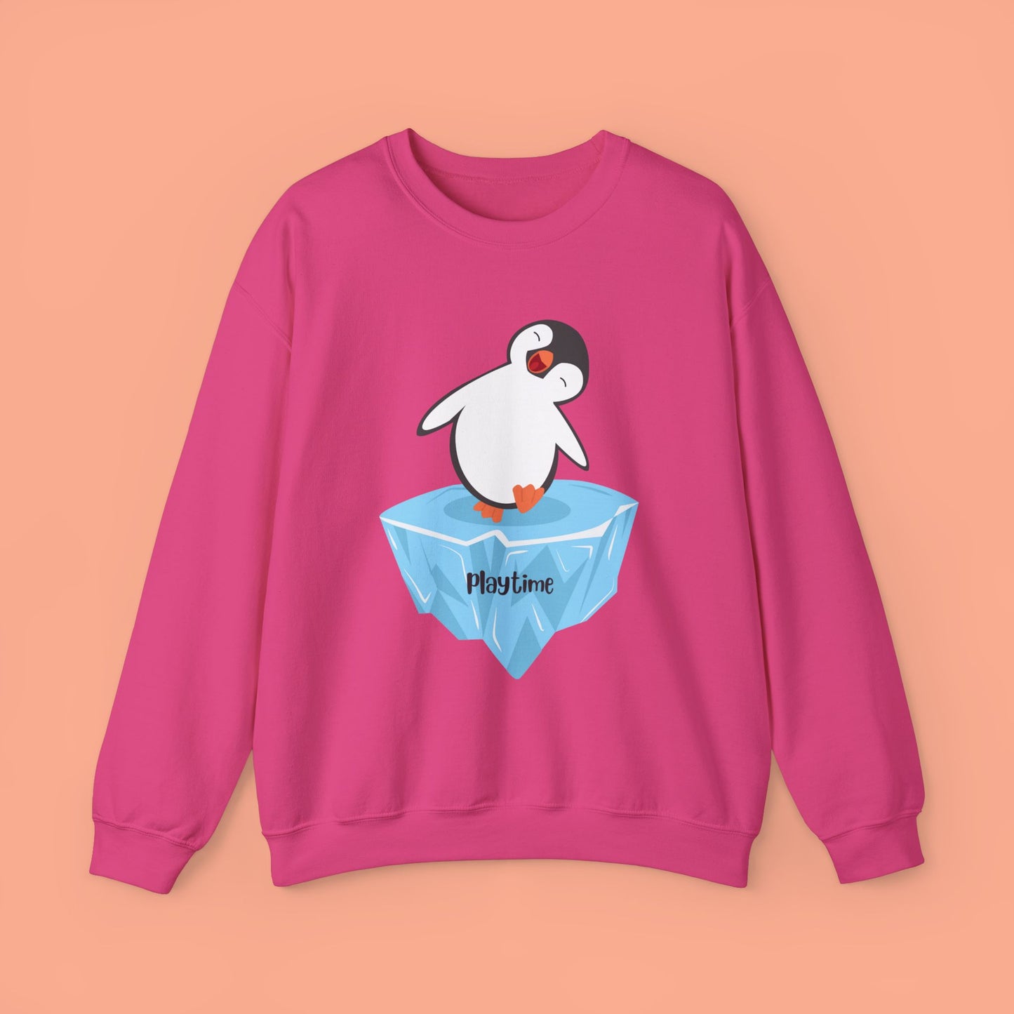 Crewneck Sweatshirt - Playtime Cute Happy Penguin on Iceberg Design