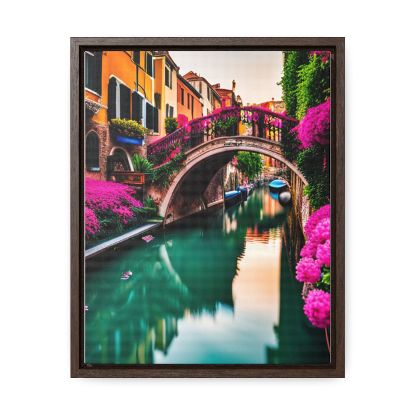 A colorful Venice inspired depiction on this gallery canvas wrap with vertical frame. Sizes vary.