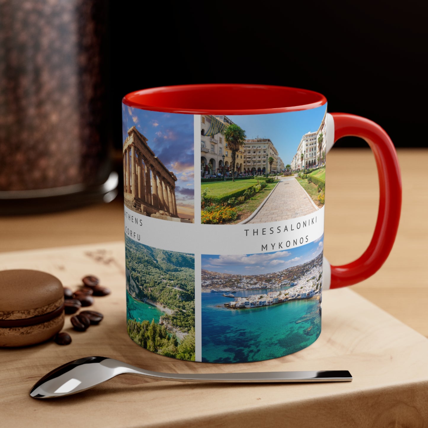 Greece! This Travel Accent Coffee Mug is a part of a Travel Series for you to choose from. 11oz. Great as a gift or get one to enjoy yourself.