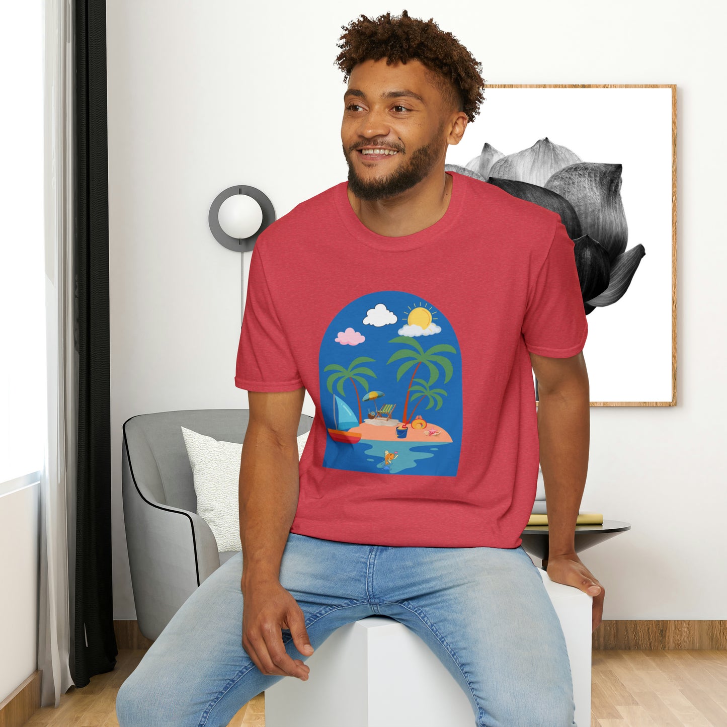 Do you smile when you think of being on an island with the sun, sand and breeze embracing you? This Unisex Softstyle T-Shirt is made for that beach loving person.
