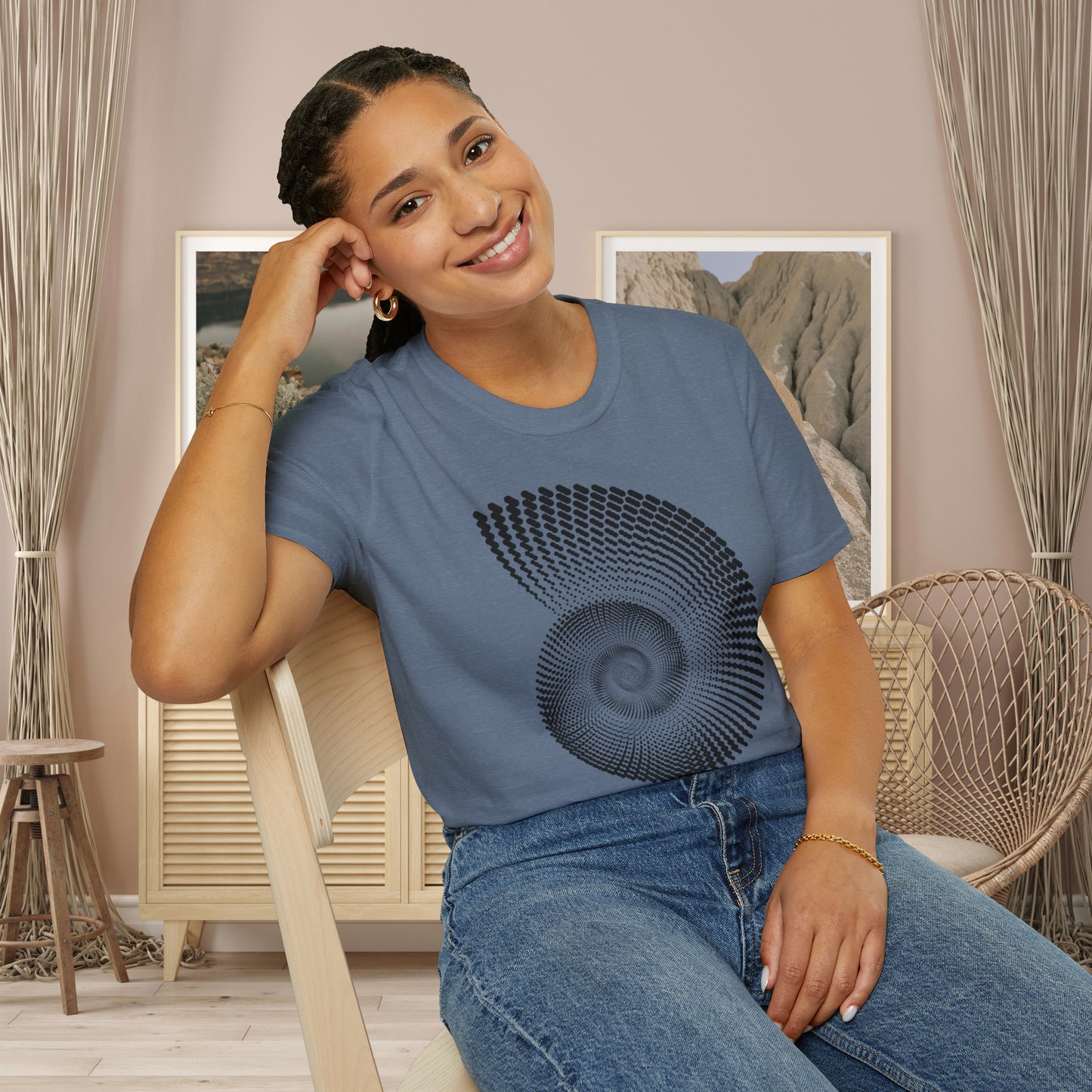 Black nautilus and shell inspired design to celebrate the beauty in nature on this Unisex Softstyle T-Shirt.